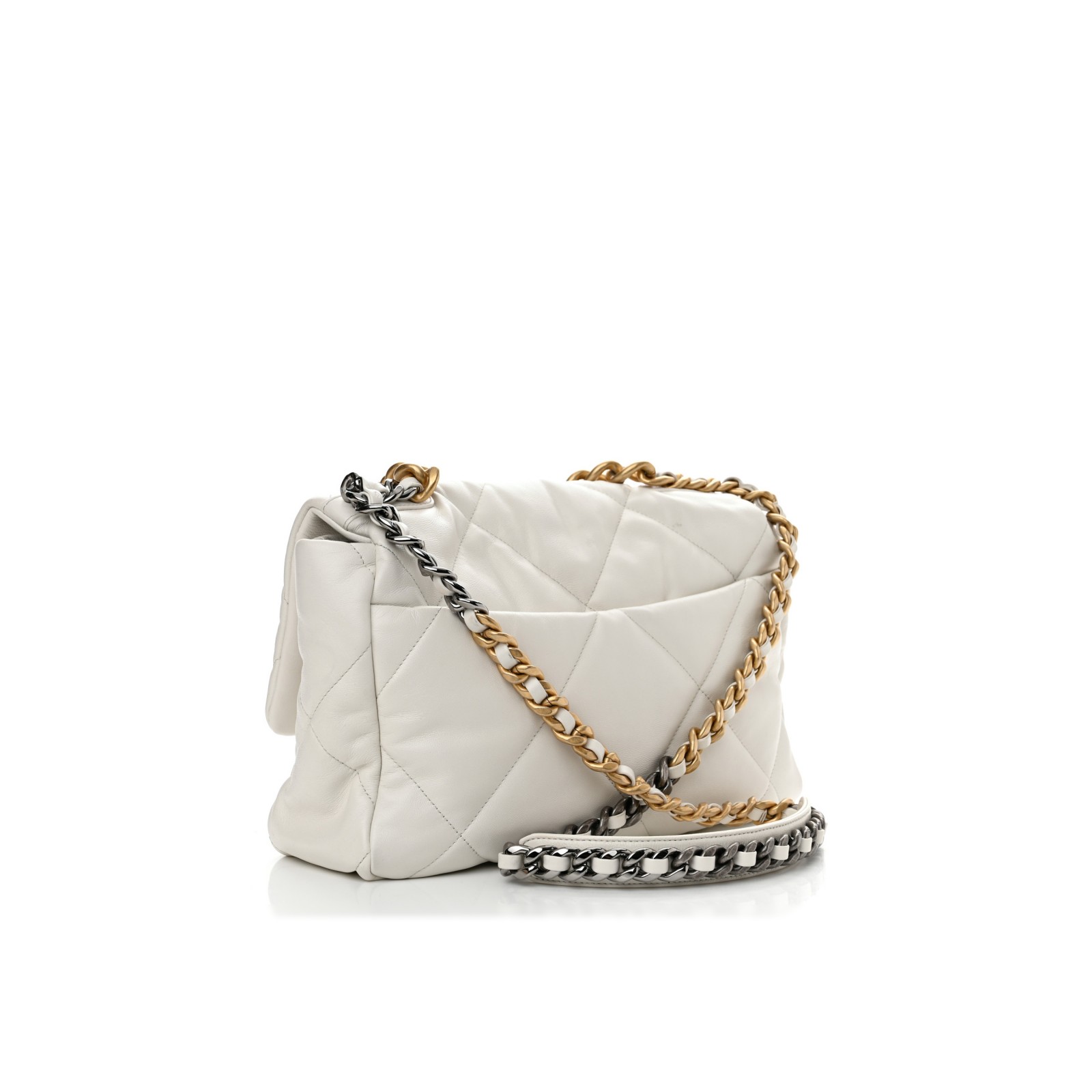 CHANEL 19 SMALL WHITE LAMBSKIN BAG