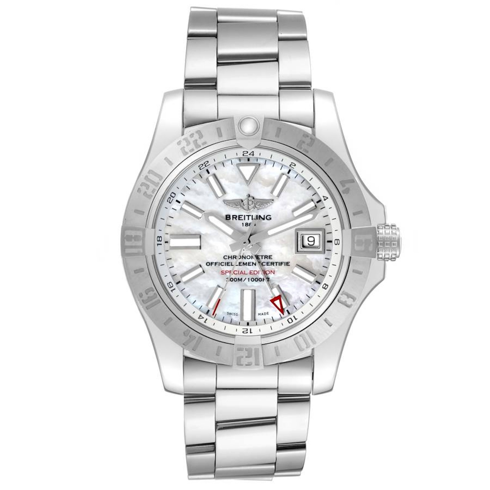 Breitling Avenger II GMT Mother of Pearl Dial Steel Mens Watch A32390