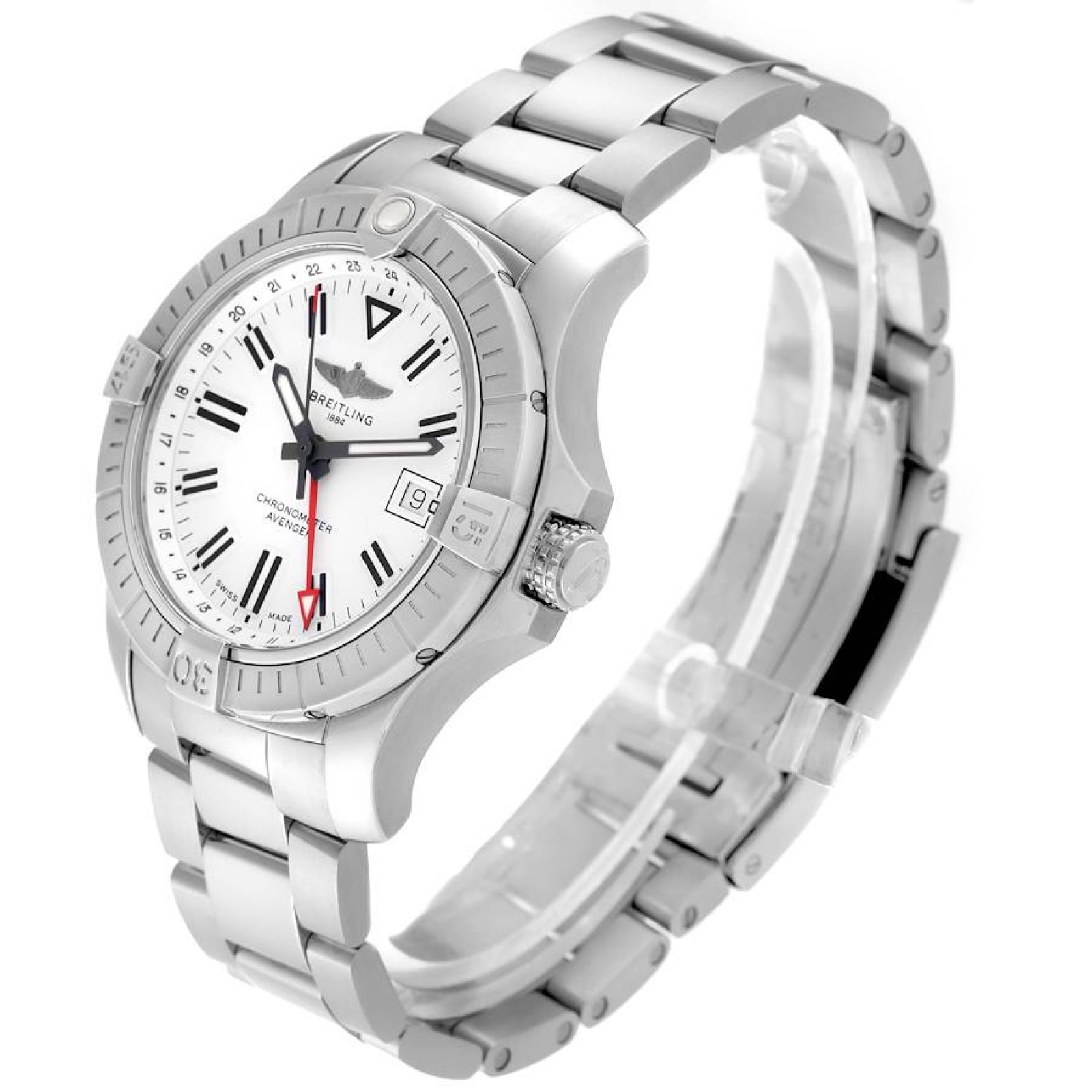 Breitling Avenger GMT White Dial Steel Mens Watch A32397