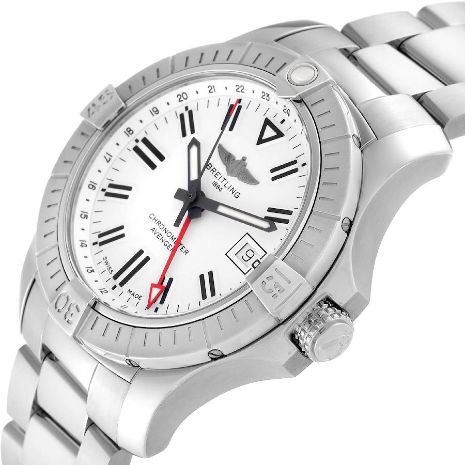 Breitling Avenger GMT White Dial Steel Mens Watch A32397