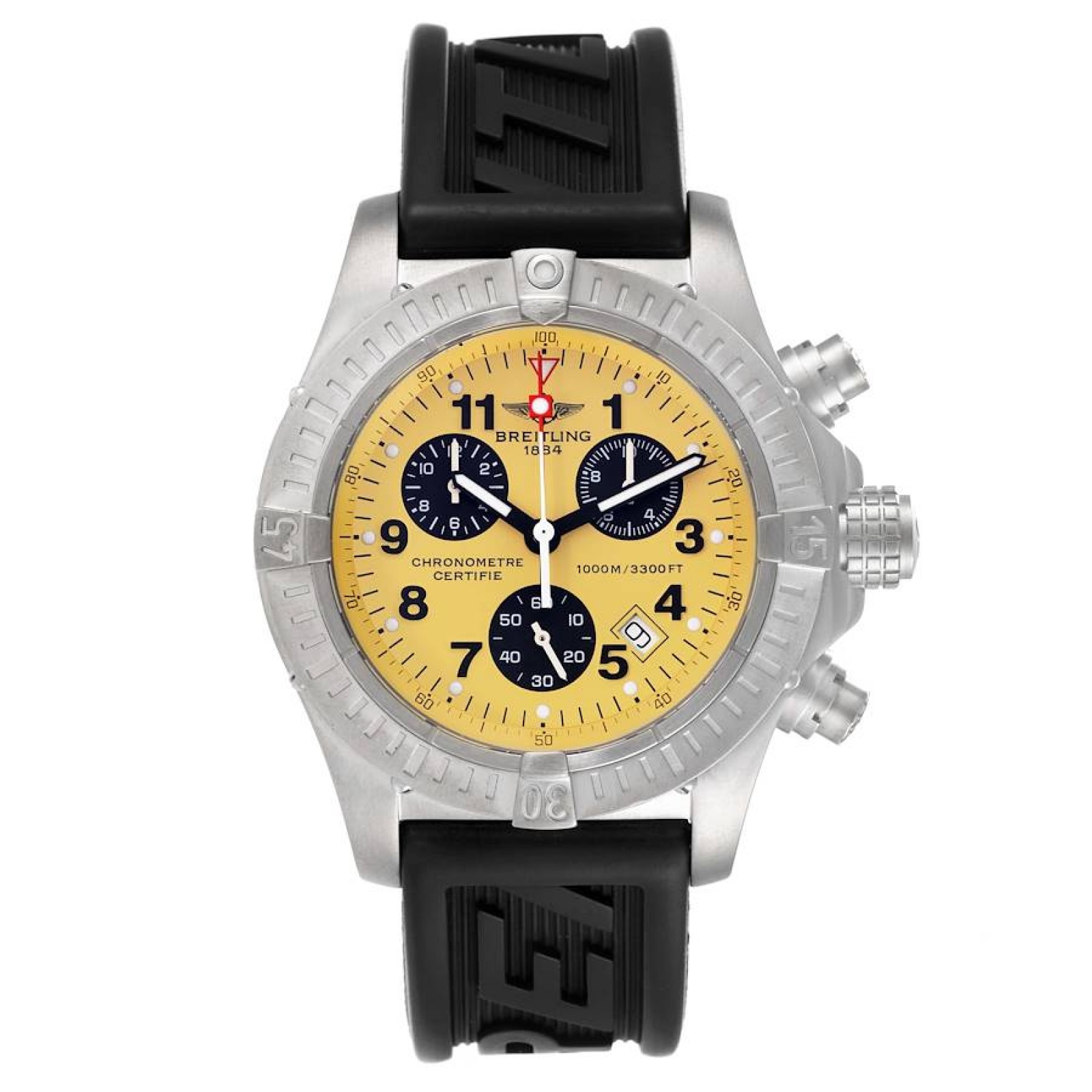 Breitling Aeromarine Chrono Avenger M1 Yellow Dial Titanium Mens Watch E73360