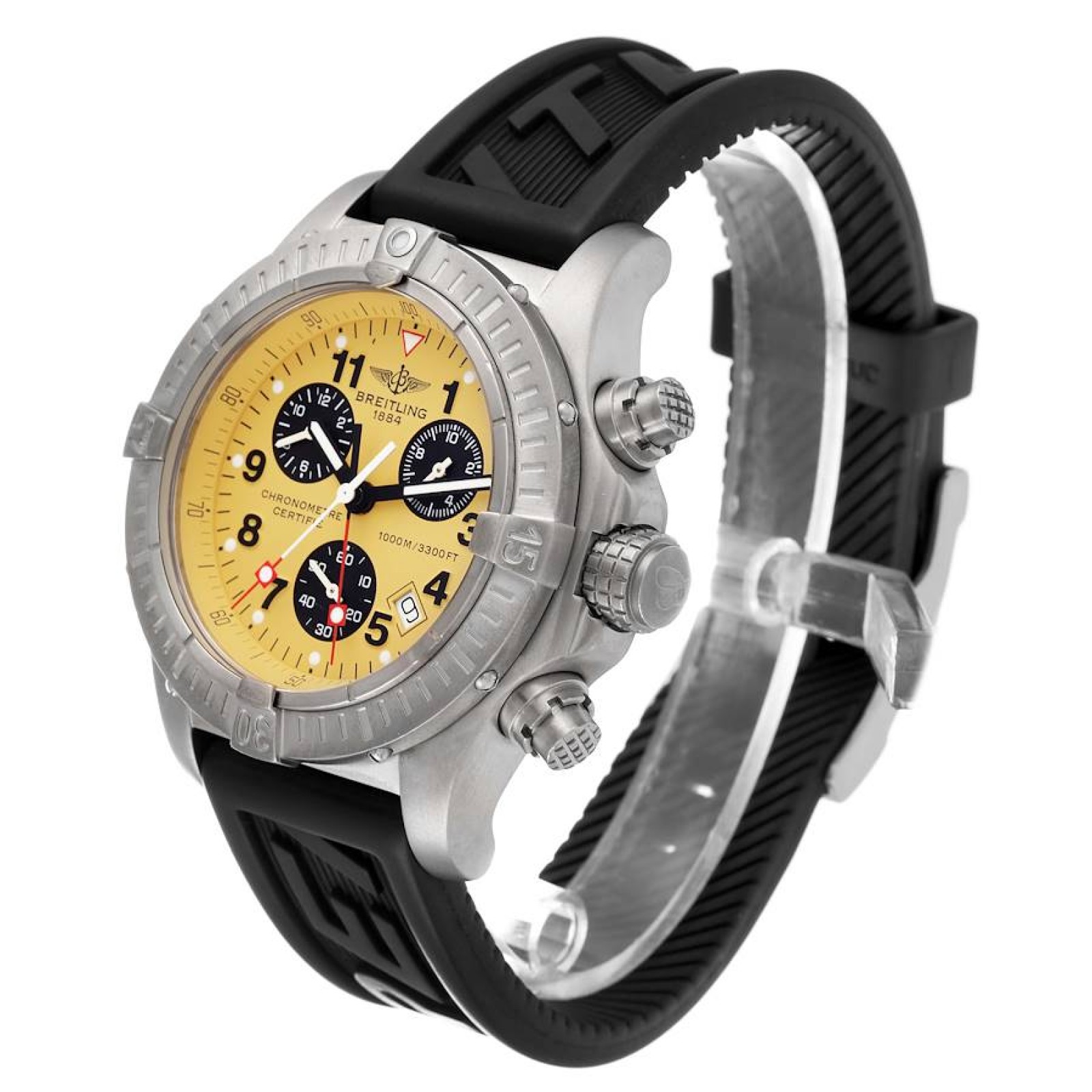 Breitling Aeromarine Chrono Avenger M1 Yellow Dial Titanium Mens Watch E73360