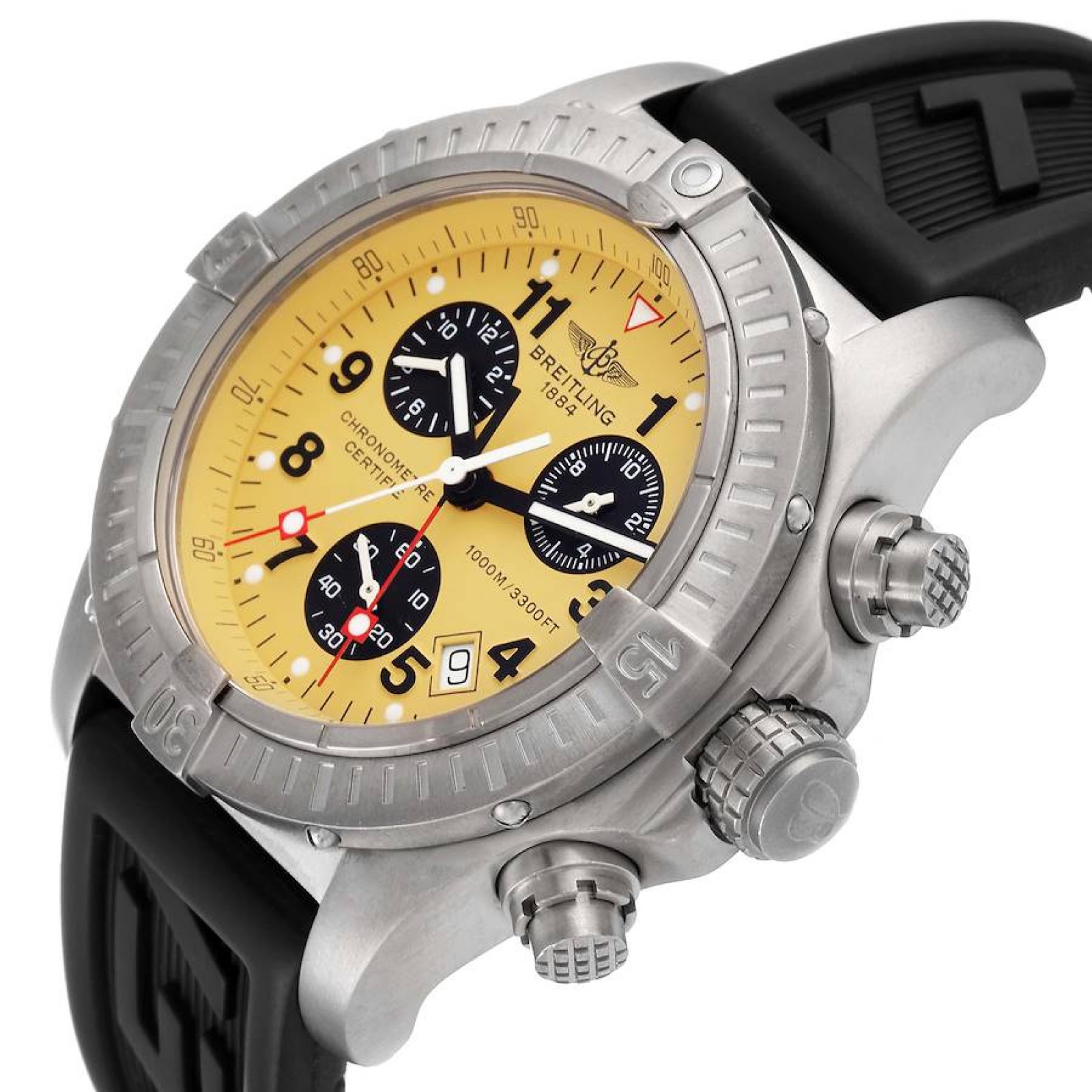 Breitling Aeromarine Chrono Avenger M1 Yellow Dial Titanium Mens Watch E73360