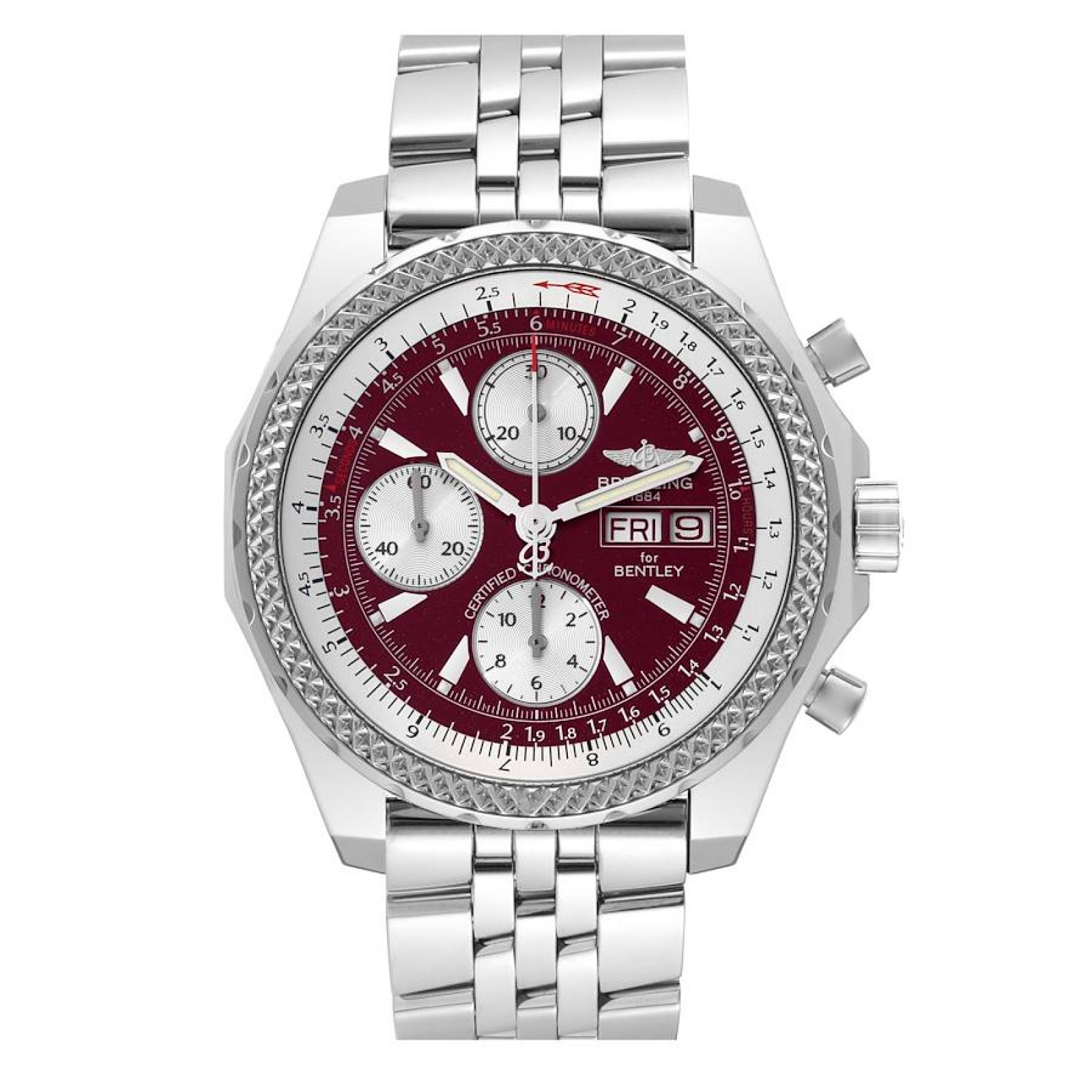 Breitling Bentley Motors GT Burgundy Dial Steel Mens Watch A13362