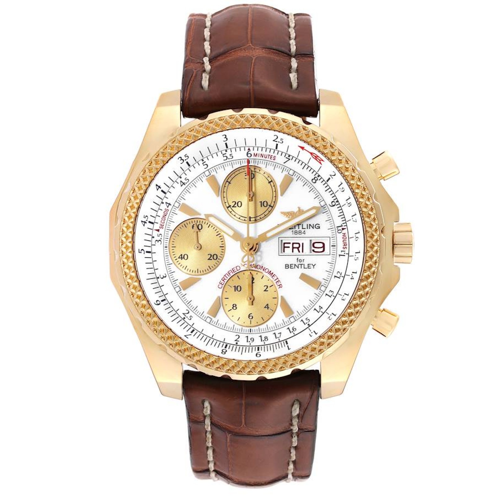 Breitling Bentley Motors GT White Dial Yellow Gold Mens Watch K13362