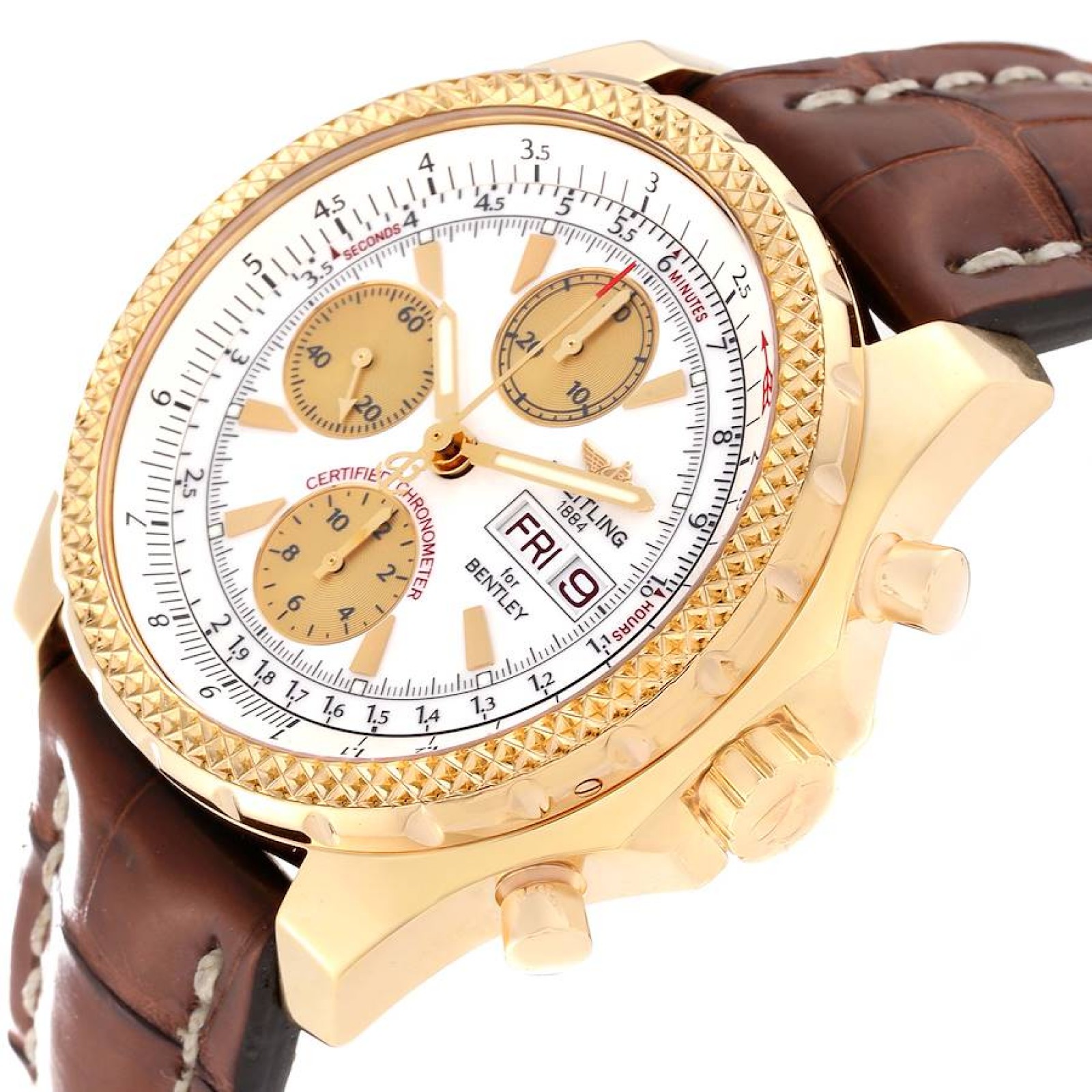 Breitling Bentley Motors GT White Dial Yellow Gold Mens Watch K13362