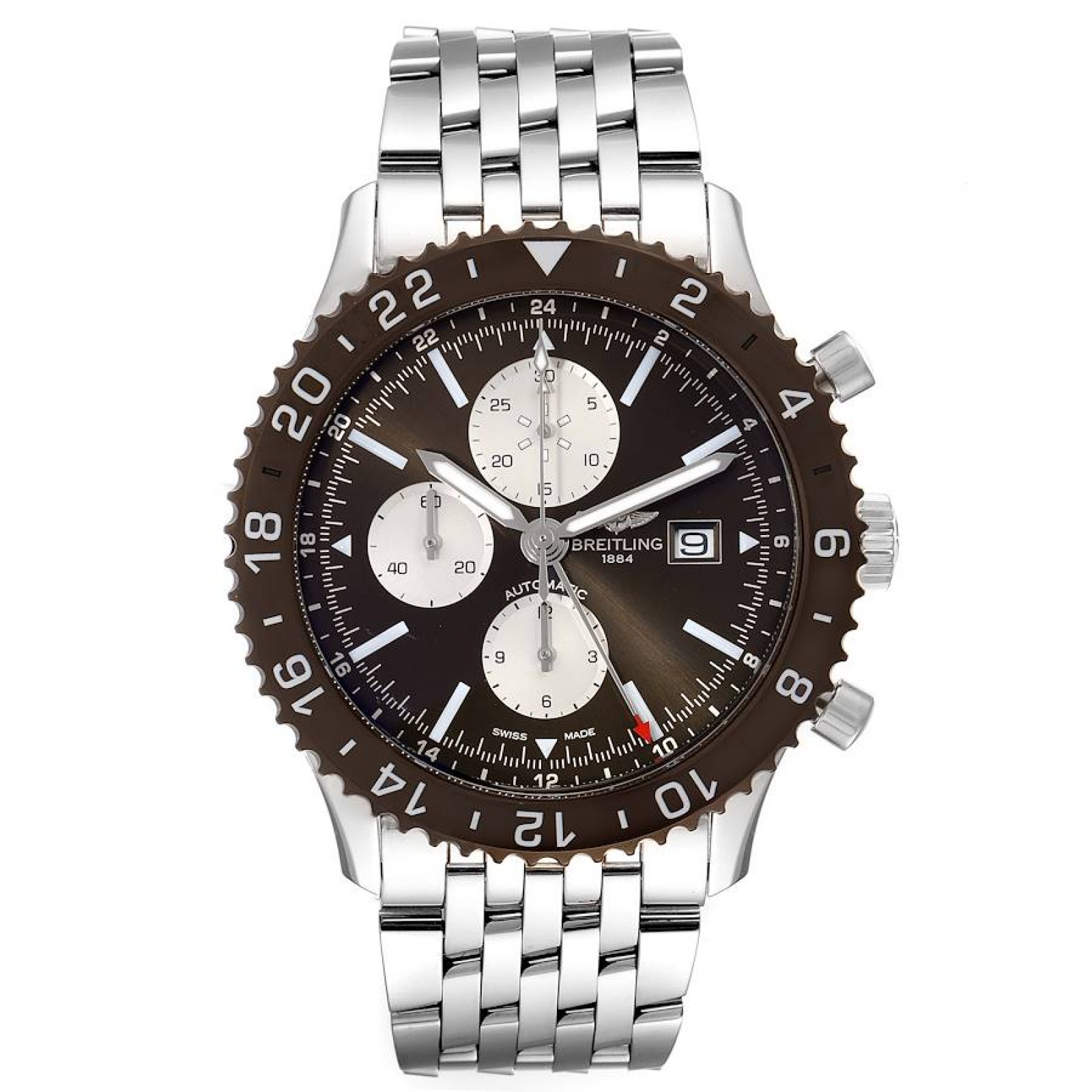 Breitling Chronoliner Brown Dial Bezel Steel Mens Watch Y24310