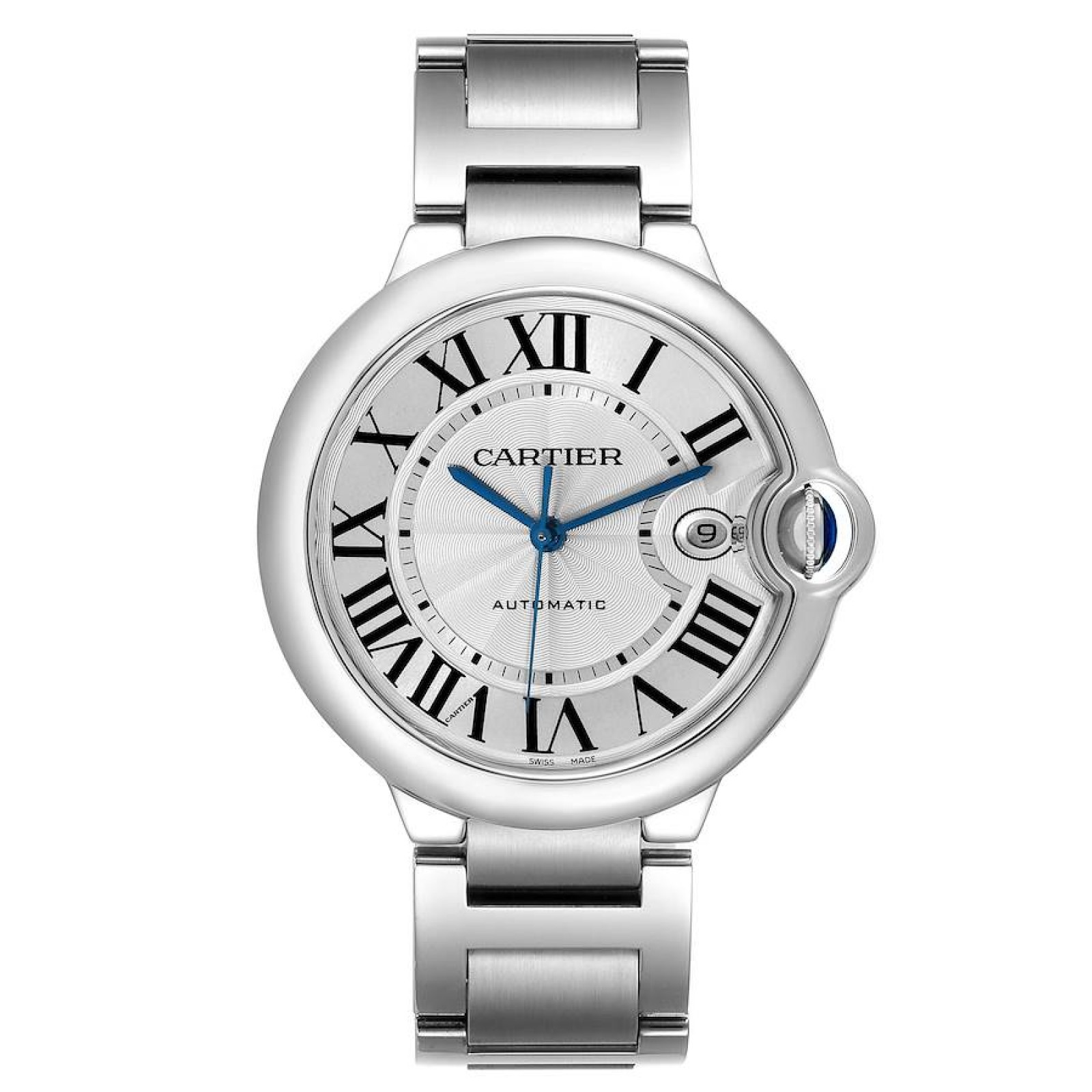 Cartier Ballon Bleu 42 Automatic Silver Dial Steel Mens Watch W69012Z4