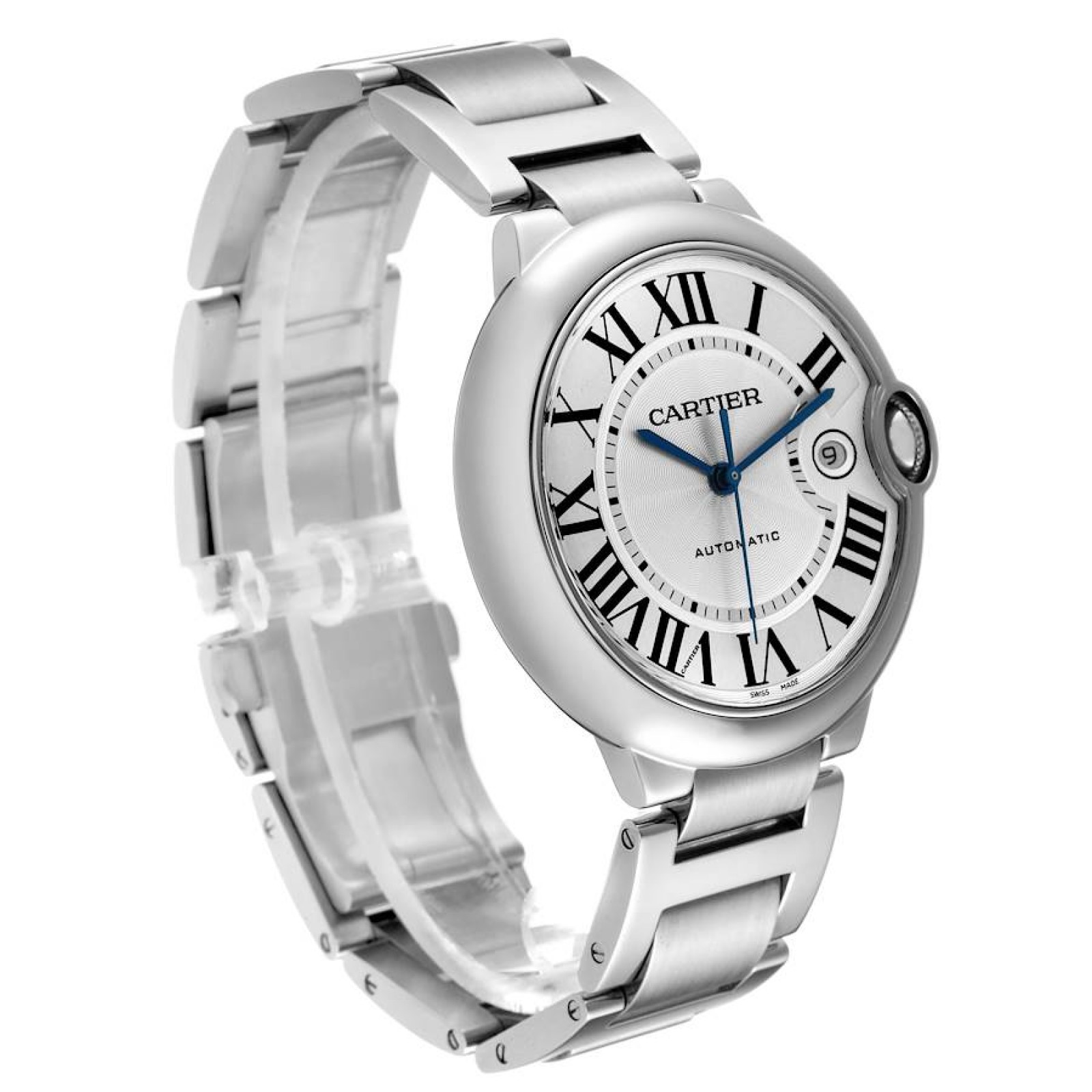 Cartier Ballon Bleu 42 Automatic Silver Dial Steel Mens Watch W69012Z4