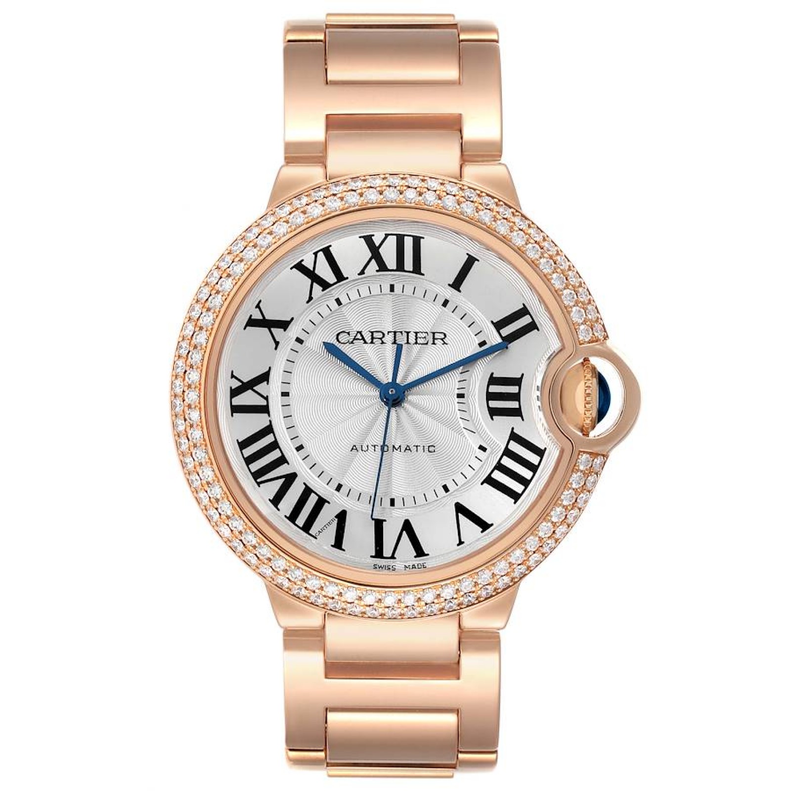 Cartier Ballon Bleu 36mm Automatic Rose Gold Diamond Mens Watch WE9005Z3