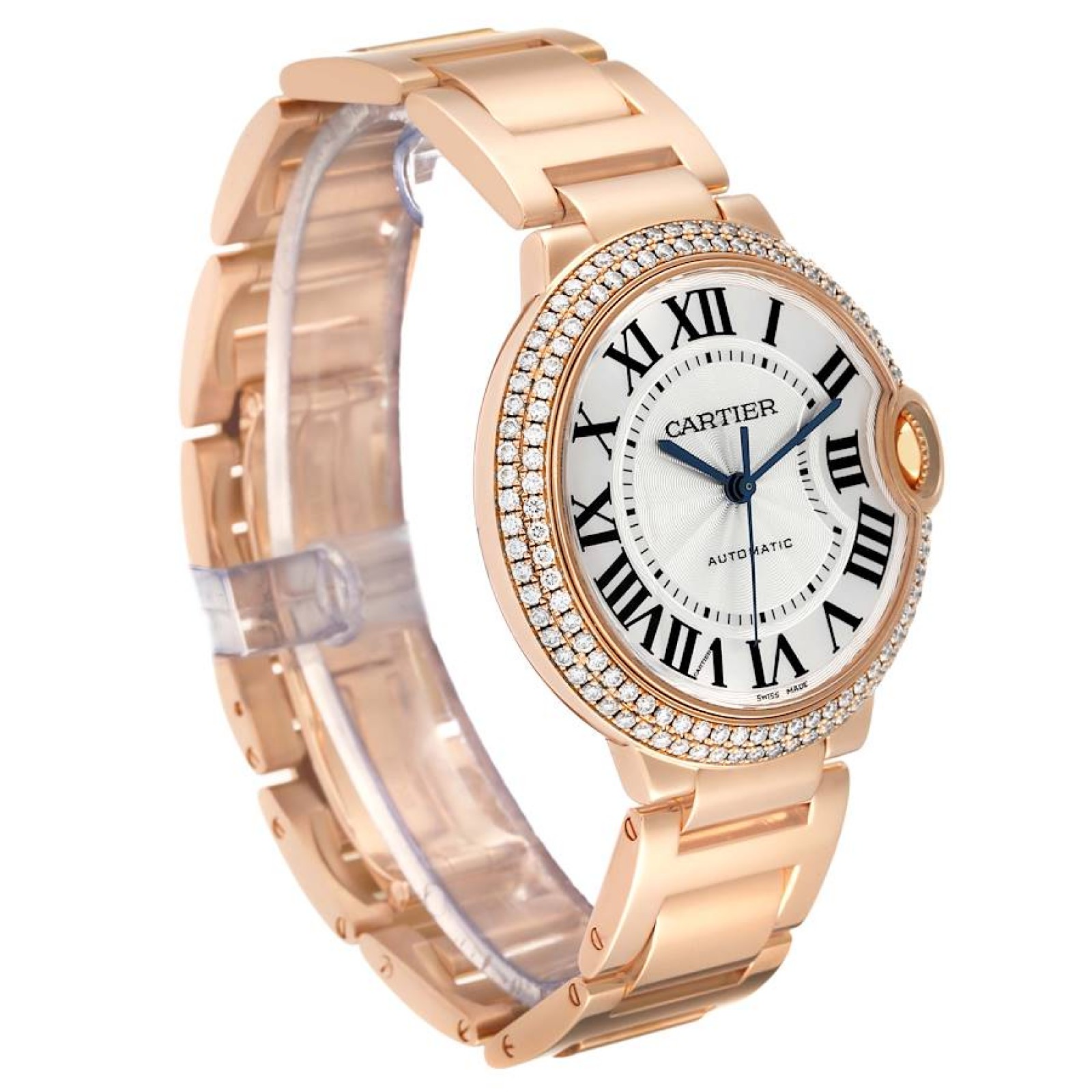 Cartier Ballon Bleu 36mm Automatic Rose Gold Diamond Mens Watch WE9005Z3