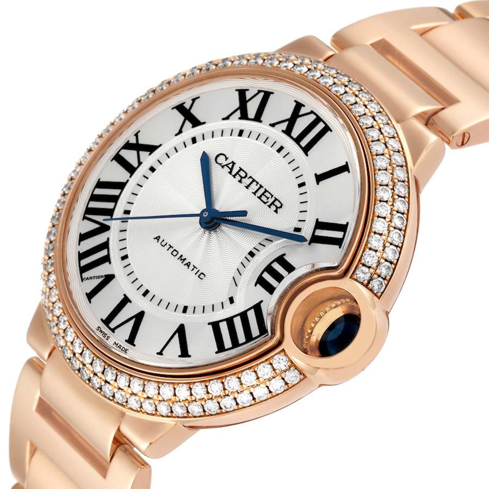 Cartier Ballon Bleu 36mm Automatic Rose Gold Diamond Mens Watch WE9005Z3