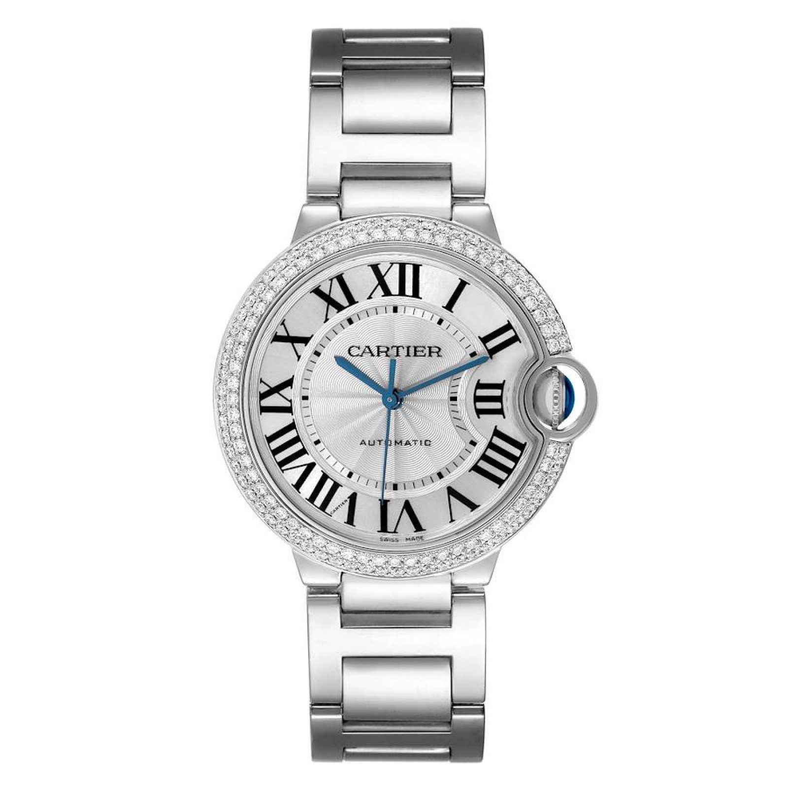 Cartier Ballon Bleu 36mm Automatic White Gold Diamond Watch WE9006Z3