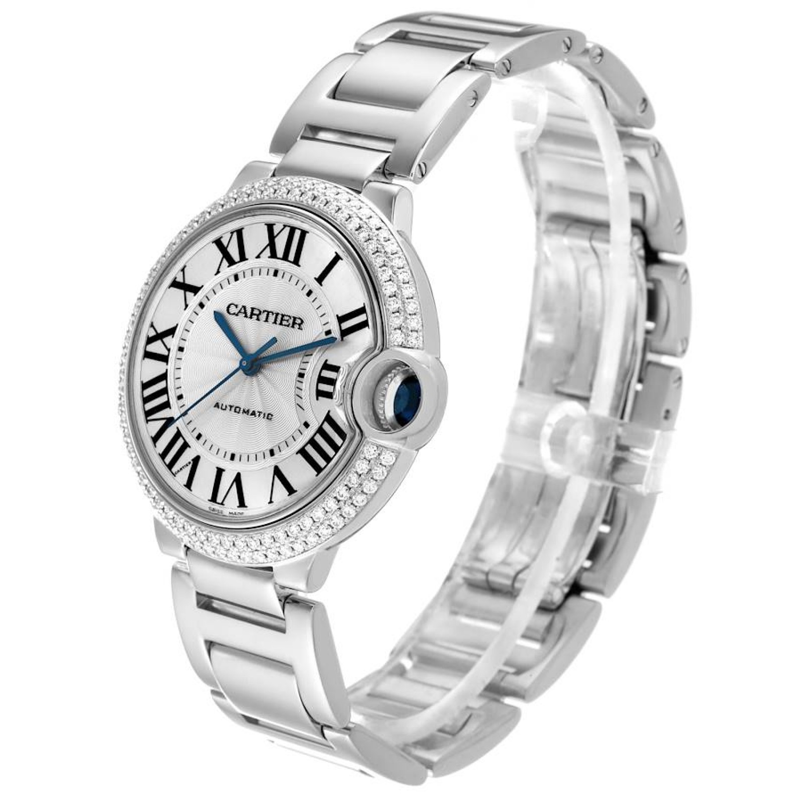 Cartier Ballon Bleu 36mm Automatic White Gold Diamond Watch WE9006Z3