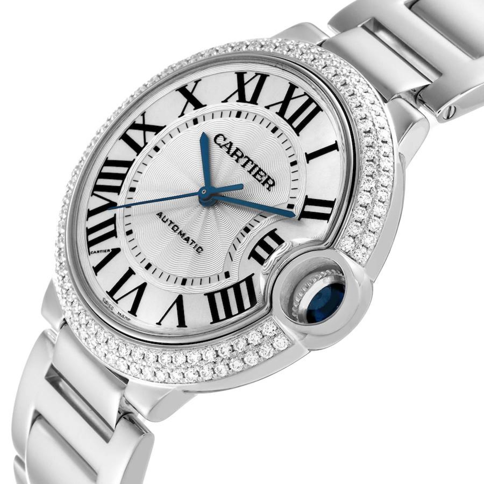 Cartier Ballon Bleu 36mm Automatic White Gold Diamond Watch WE9006Z3