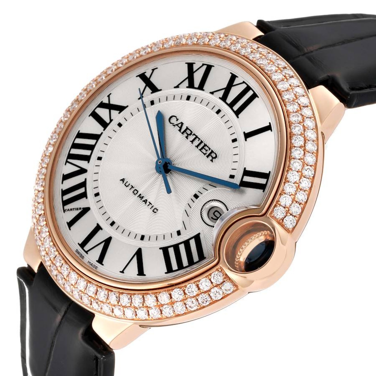 Cartier Ballon Bleu 42mm Rose Gold Diamond Mens Watch WE900851