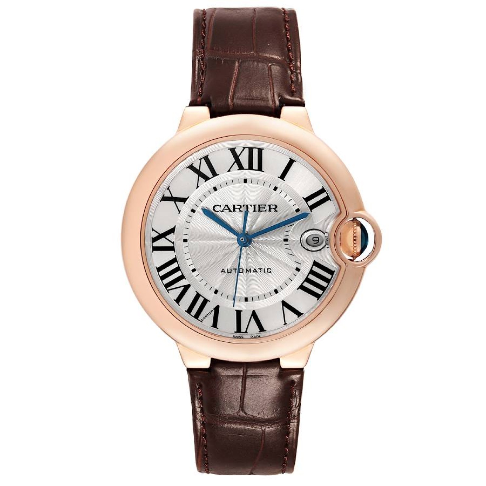 Cartier Ballon Bleu Rose Gold Silver Dial Mens Watch WGBB0035