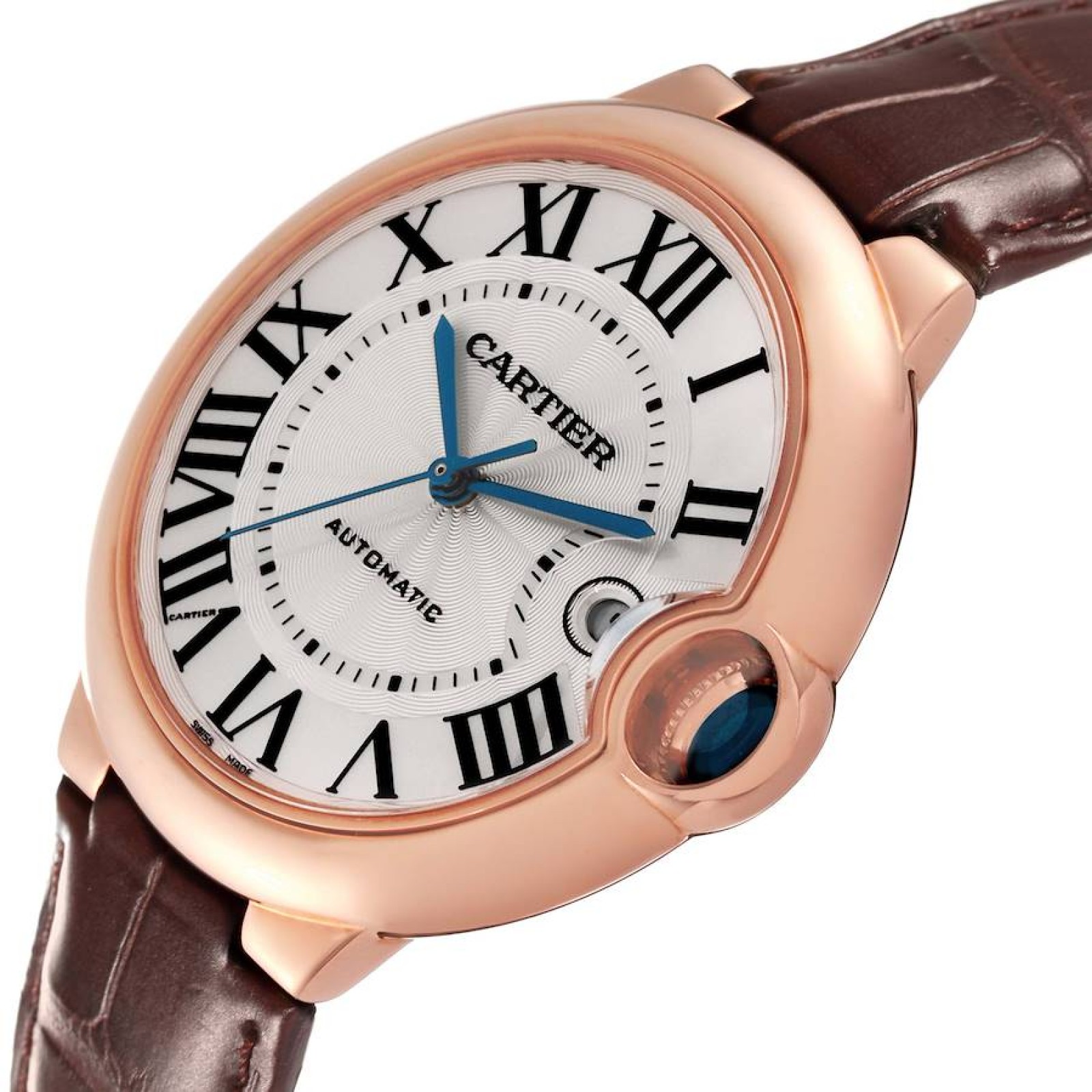 Cartier Ballon Bleu Rose Gold Silver Dial Mens Watch WGBB0035