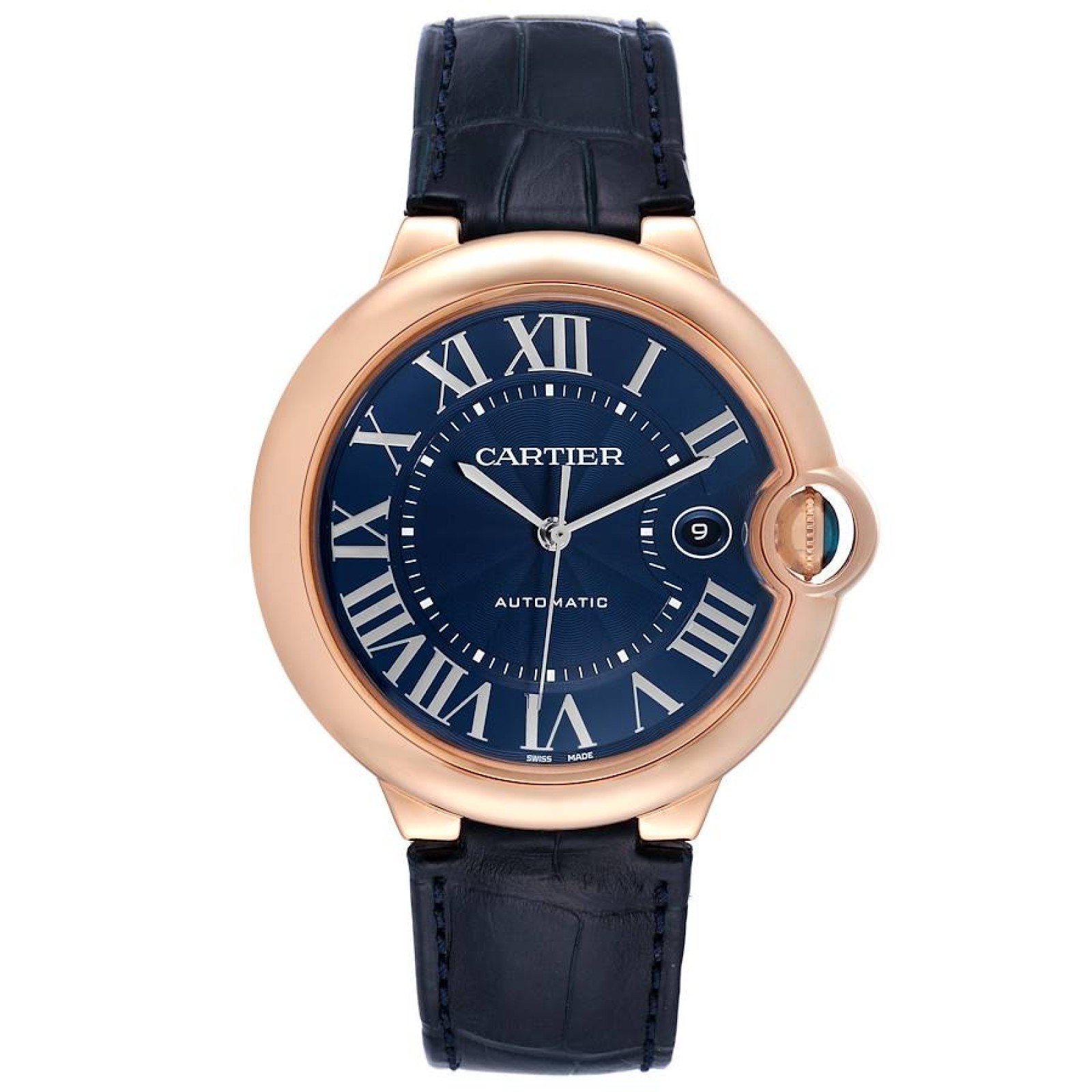 Cartier Ballon Bleu 42 Automatic Blue Dial Rose Gold Mens Watch WGBB0036