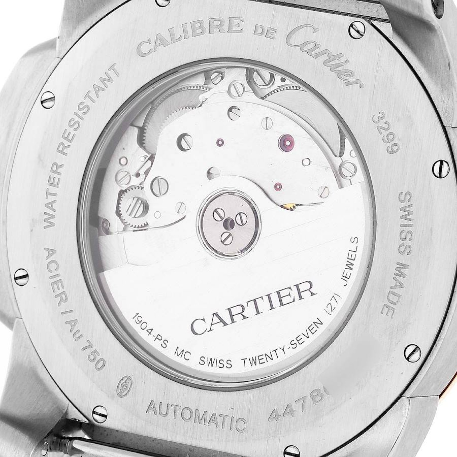 Cartier Calibre Steel Rose Gold Silver Dial Mens Watch W7100011