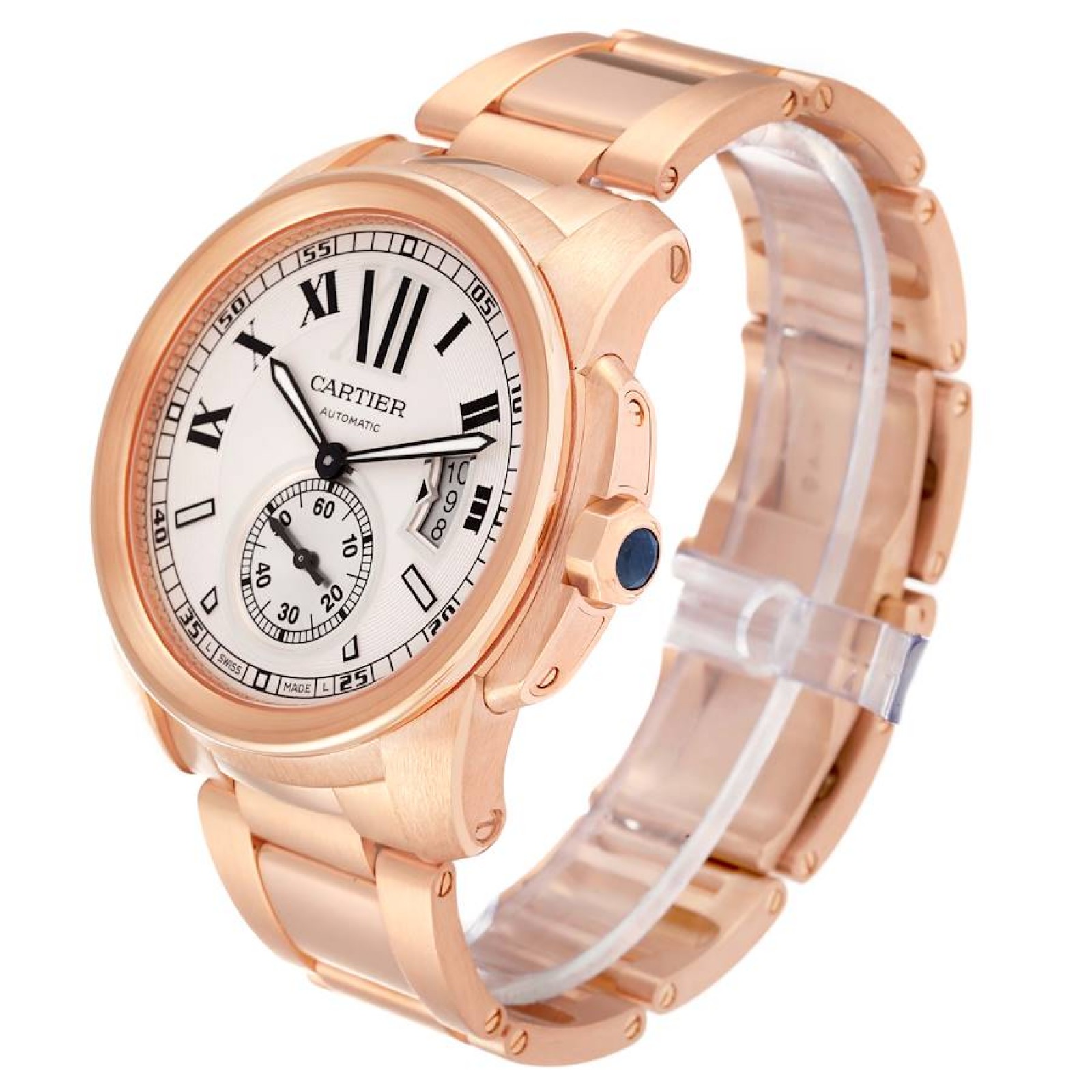 Cartier Calibre Rose Gold Silver Dial Automatic Mens Watch W7100018