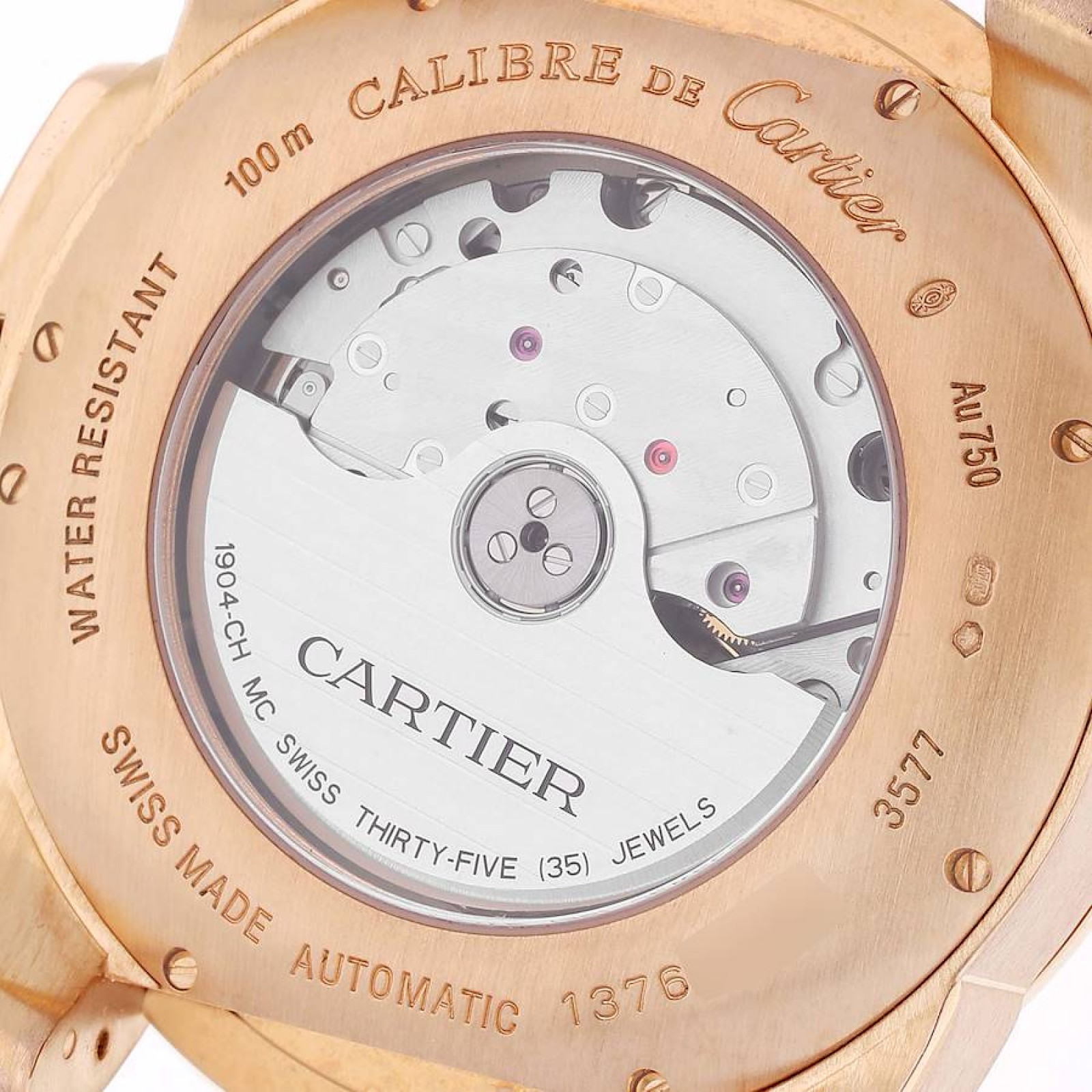 Cartier Calibre Silver Dial Rose Gold Chronograph Mens Watch W7100044