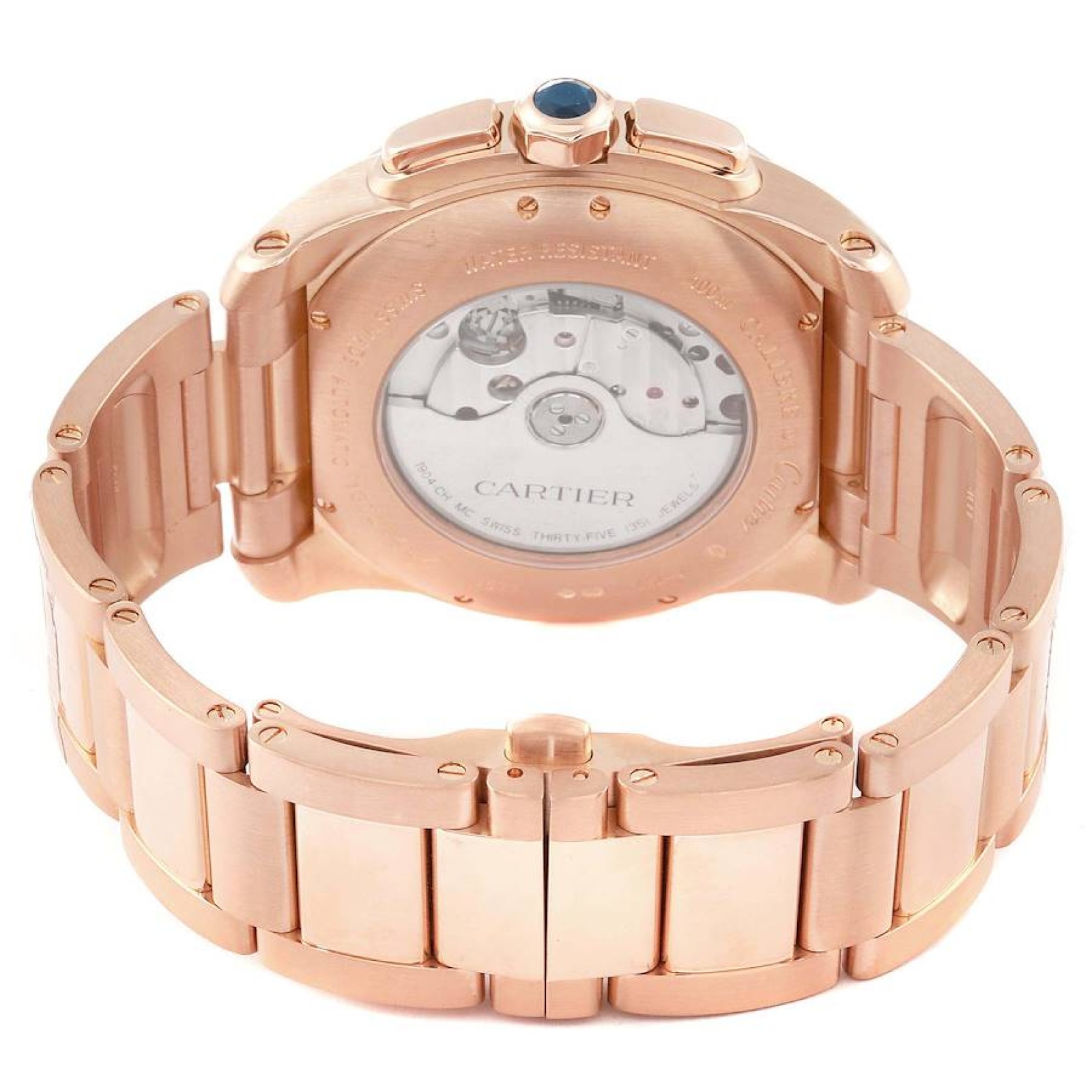 Cartier Calibre Silver Dial Rose Gold Chronograph Mens Watch W7100047