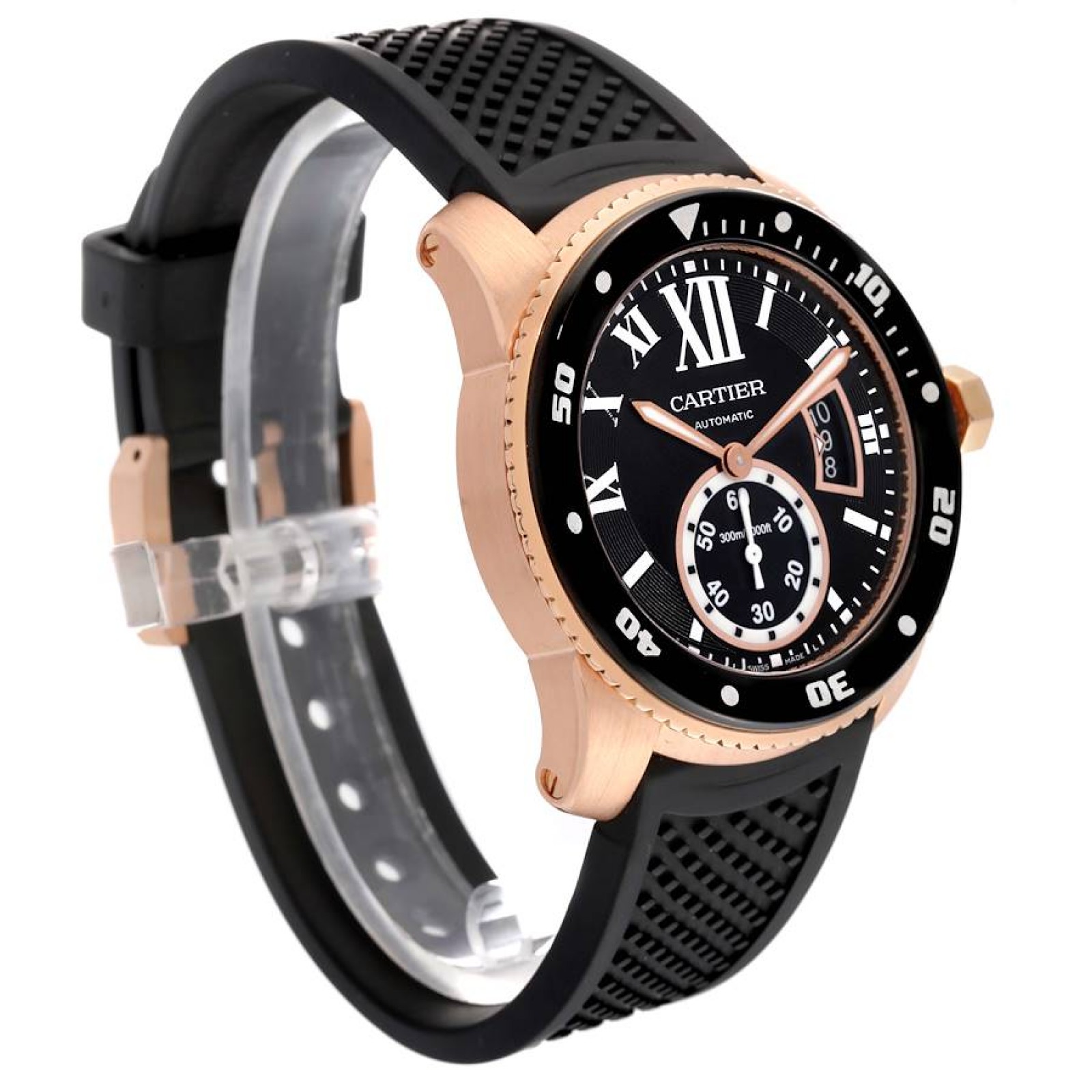 Cartier Calibre Rose Gold Black Dial Automatic Mens Watch W7100052