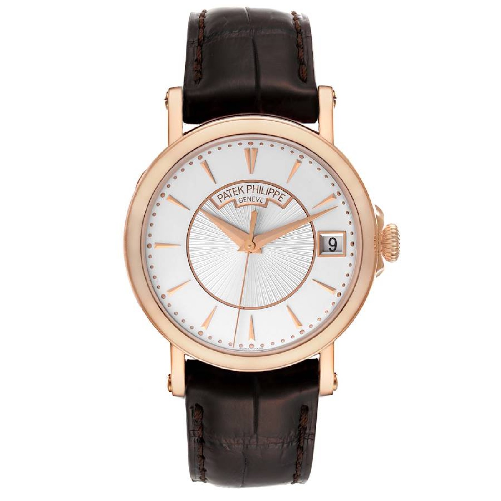 Patek Philippe Calatrava 18k Rose Gold Silver Dial Mens Watch 5153R