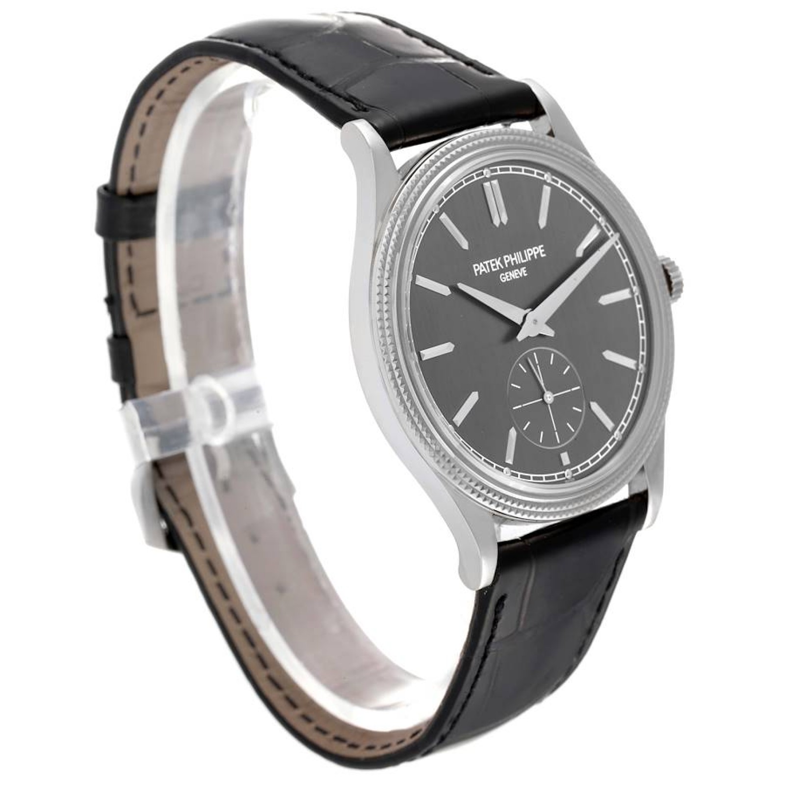 Patek Philippe Calatrava White Gold Black Strap Mens Watch 6119