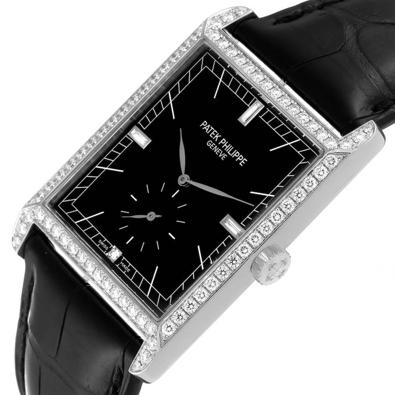 Patek Philippe Gondolo White Gold Black Dial Diamond Mens Watch 5112