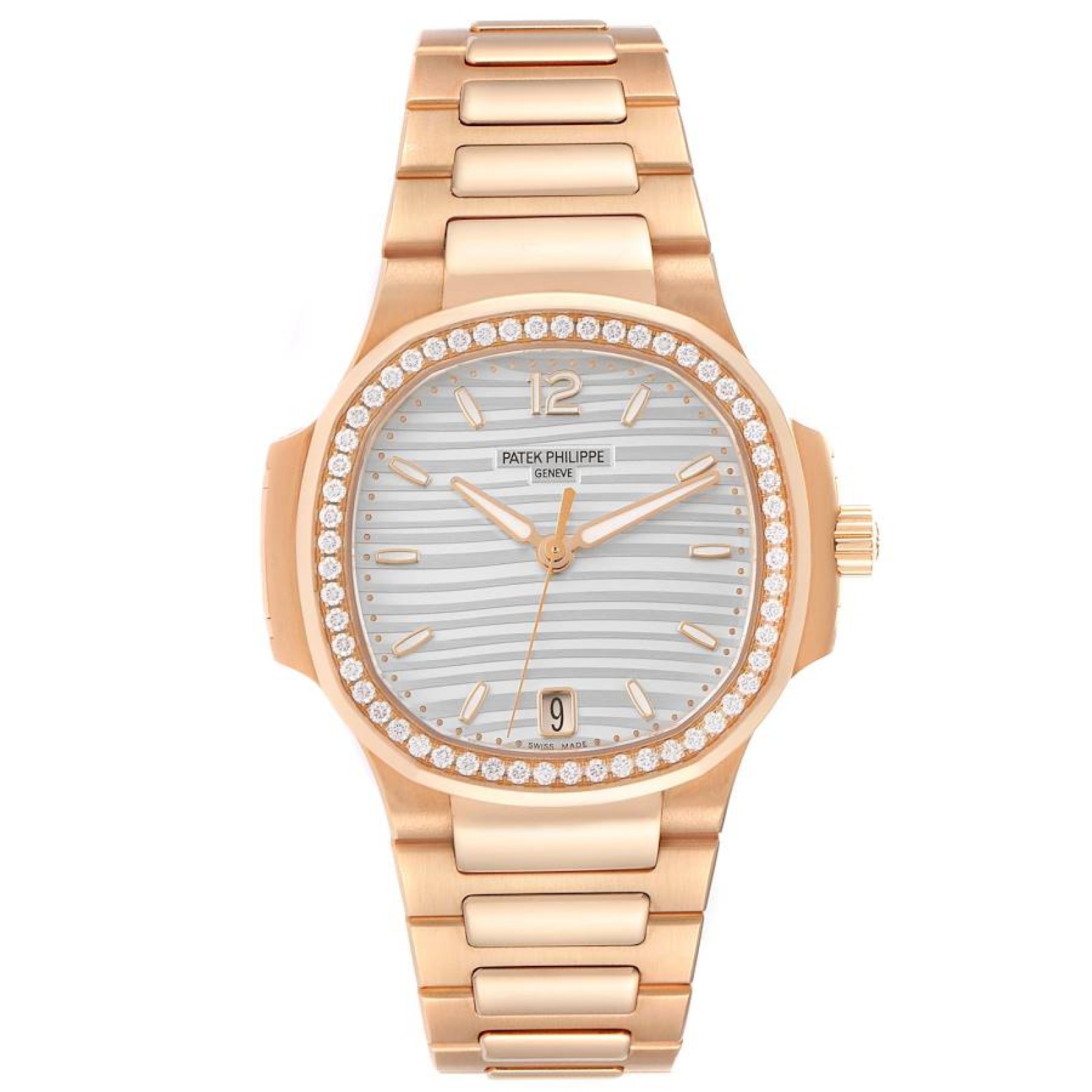 Patek Philippe Nautilus Midsize Rose Gold Diamond Mens Watch 7118