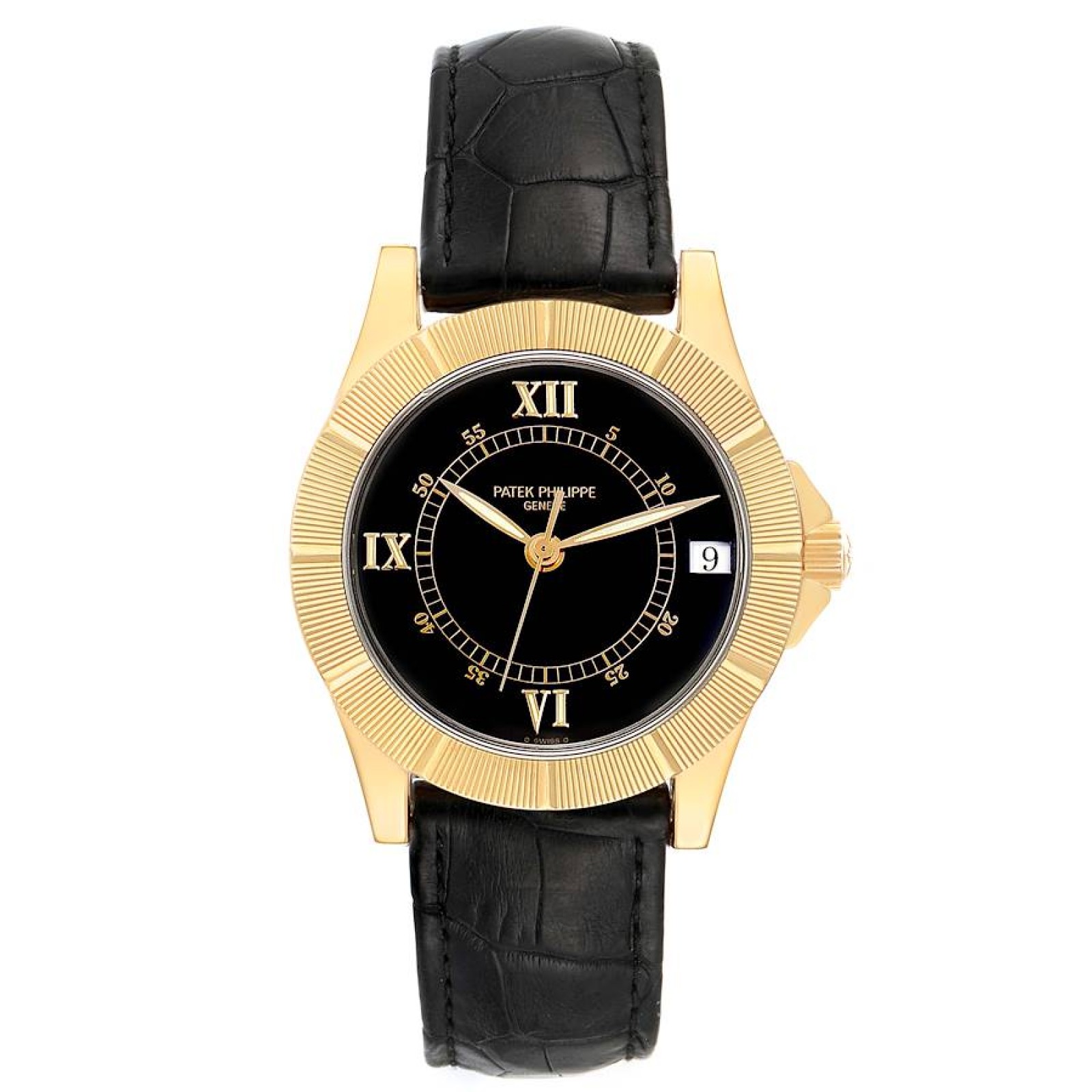 Patek Philippe Neptune Black Dial Yellow Gold Mens Watch 5081