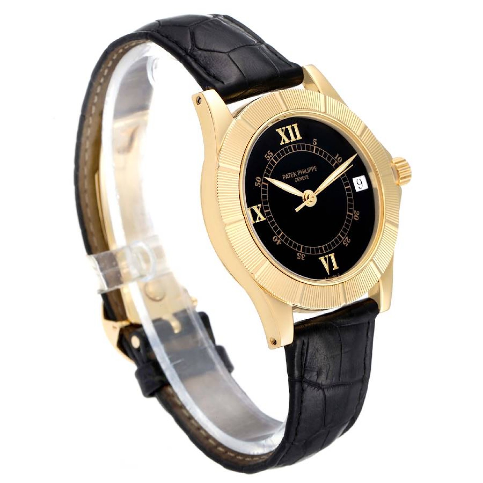 Patek Philippe Neptune Black Dial Yellow Gold Mens Watch 5081