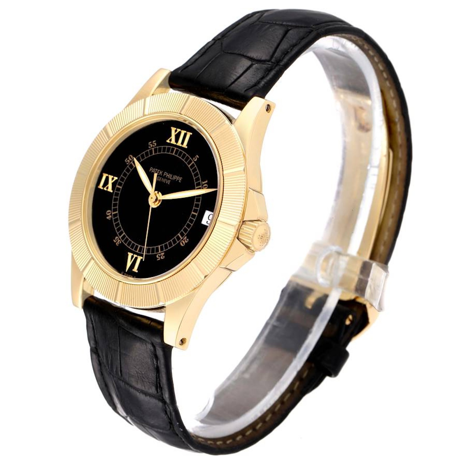 Patek Philippe Neptune Black Dial Yellow Gold Mens Watch 5081