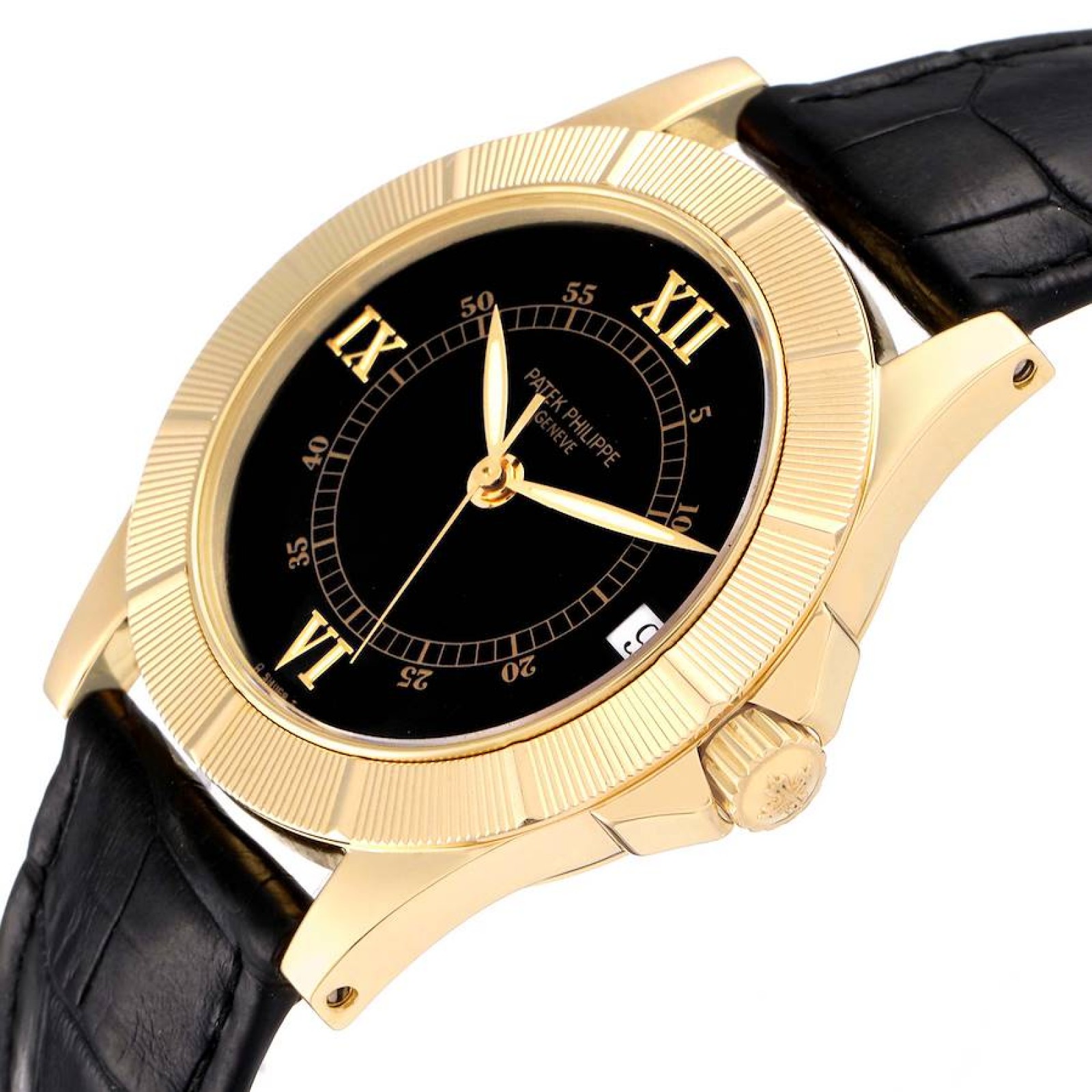 Patek Philippe Neptune Black Dial Yellow Gold Mens Watch 5081