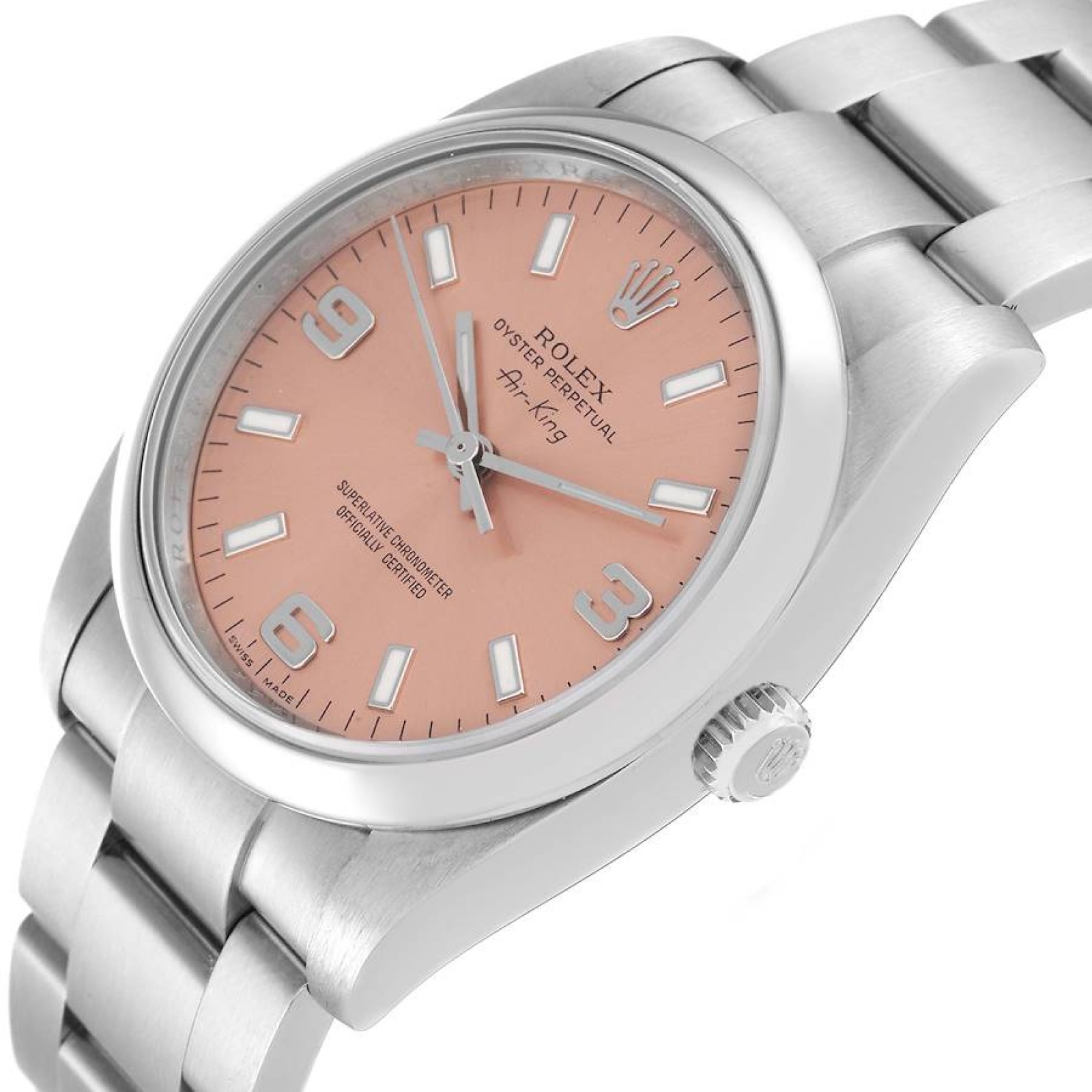 Rolex Air King 34 Salmon Dial Smooth Bezel Steel Mens Watch 114200