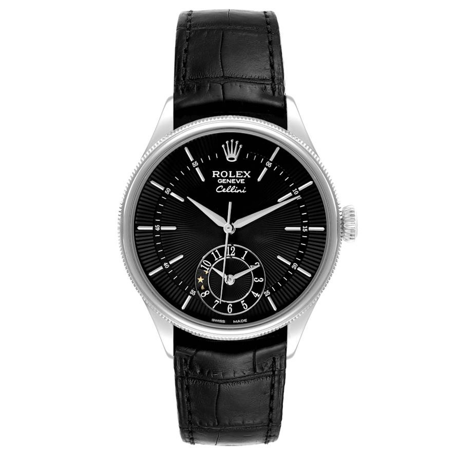 Rolex Cellini Dual Time White Gold Black Dial Automatic Mens Watch 50529