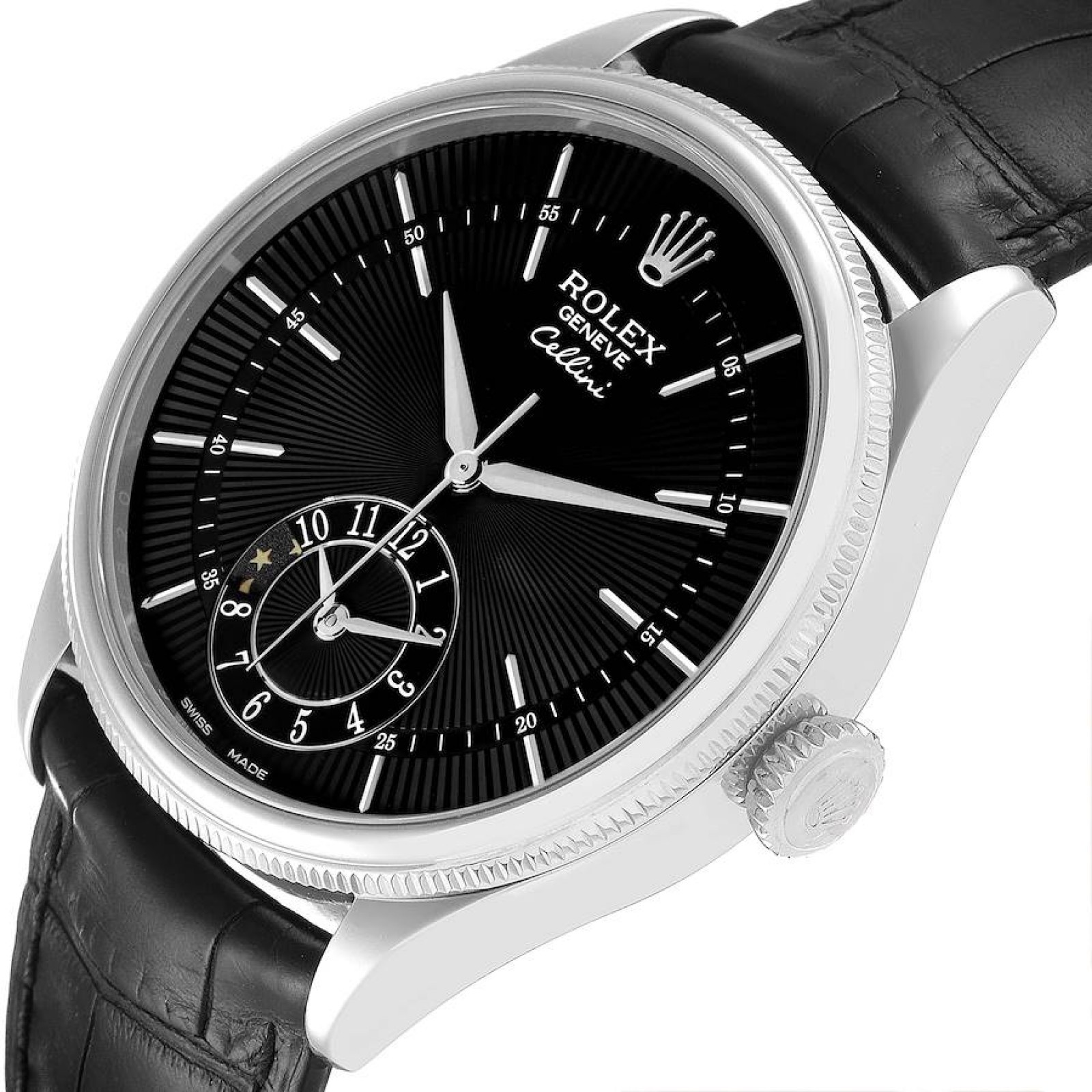 Rolex Cellini Dual Time White Gold Black Dial Automatic Mens Watch 50529