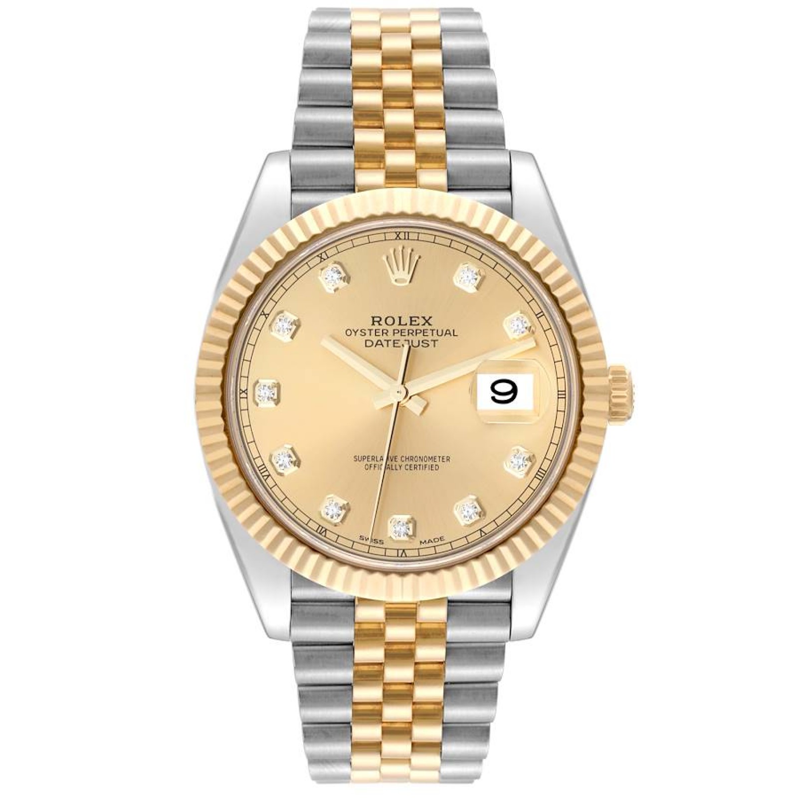 Rolex Datejust 41 Steel Yellow Gold Diamond Dial Mens Watch 126333