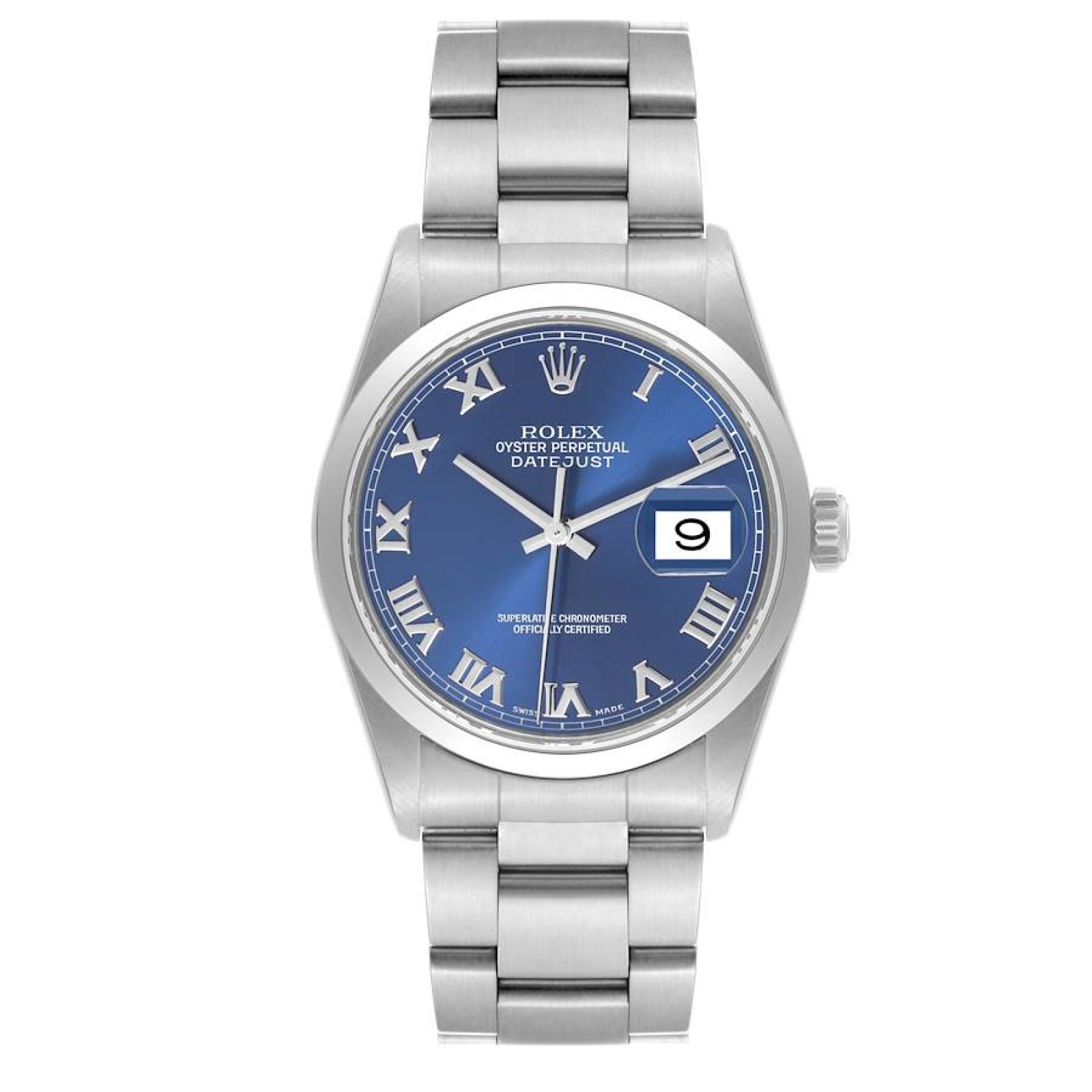 Rolex Datejust Blue Dial Smooth Bezel Steel Mens Watch 16200