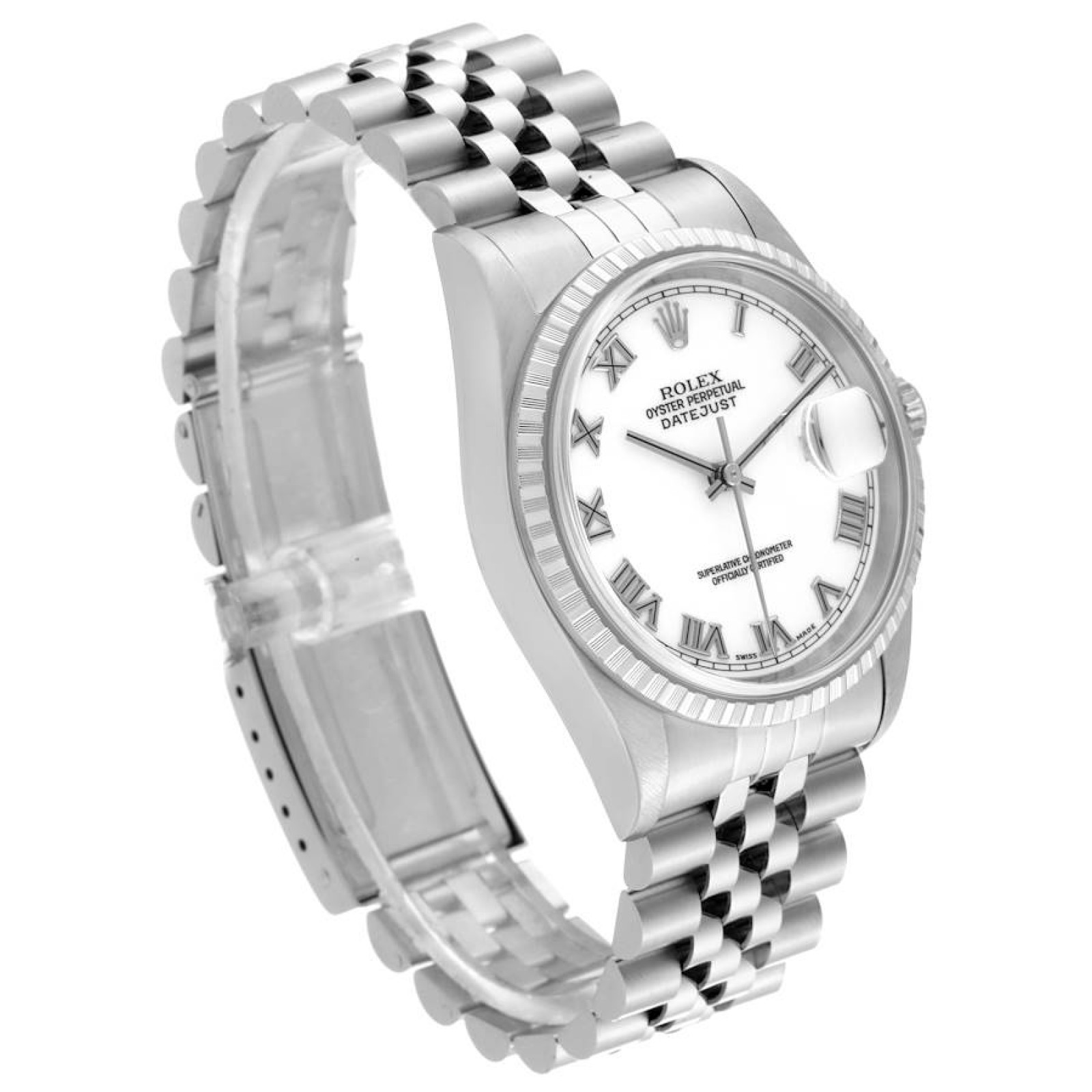 Rolex Datejust 36 White Roman Dial Steel Mens Watch 16220