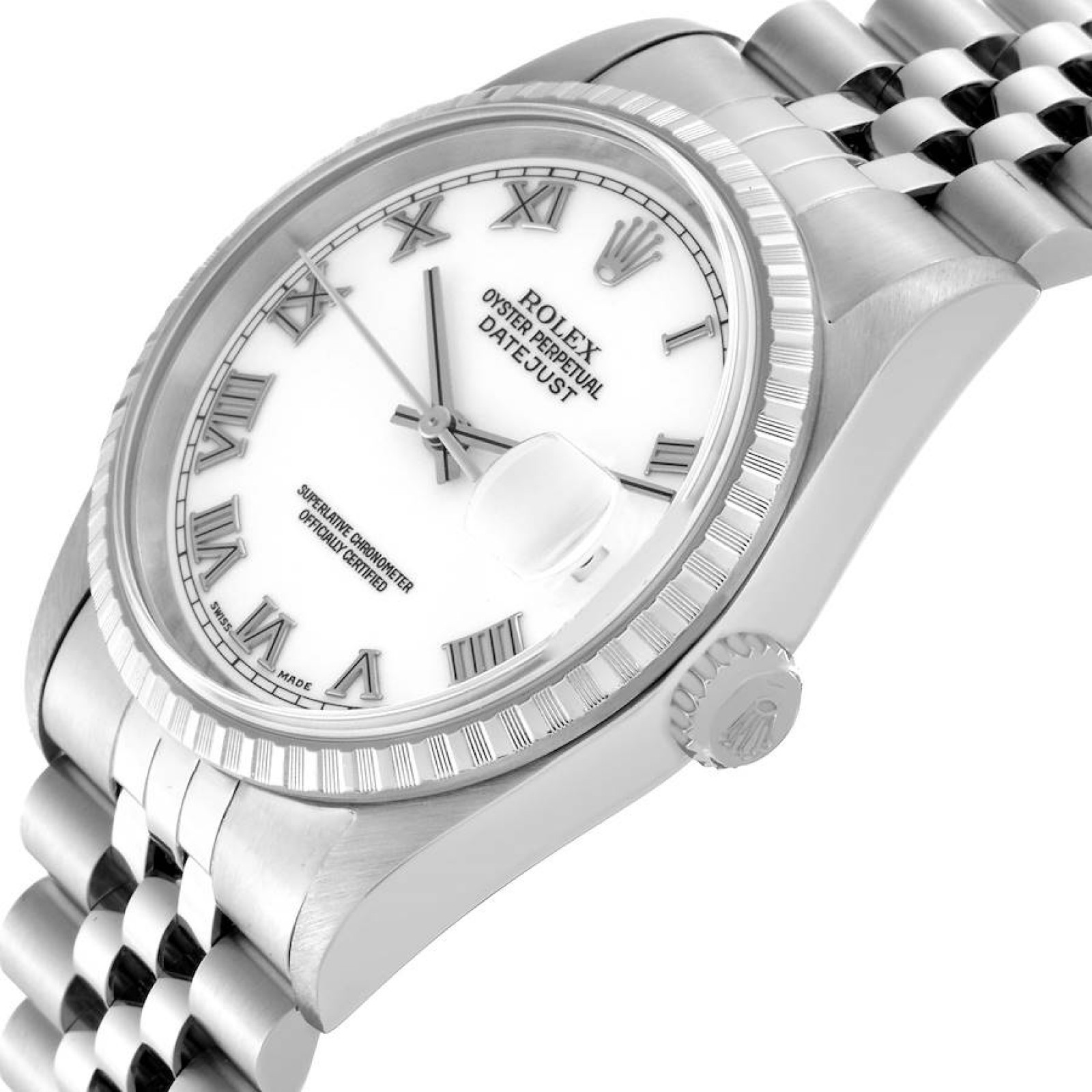 Rolex Datejust 36 White Roman Dial Steel Mens Watch 16220