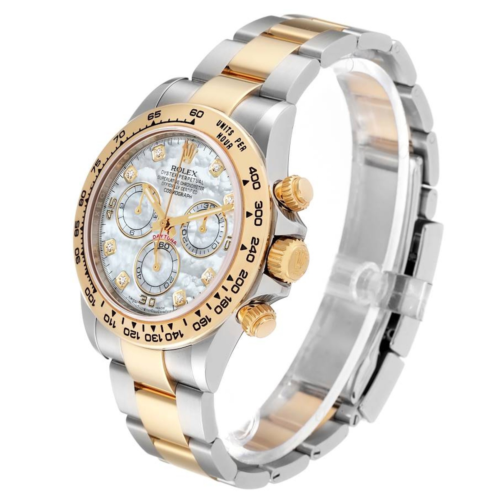 Rolex Daytona Steel Yellow Gold Mother Of Pearl Diamond Mens Watch 116503