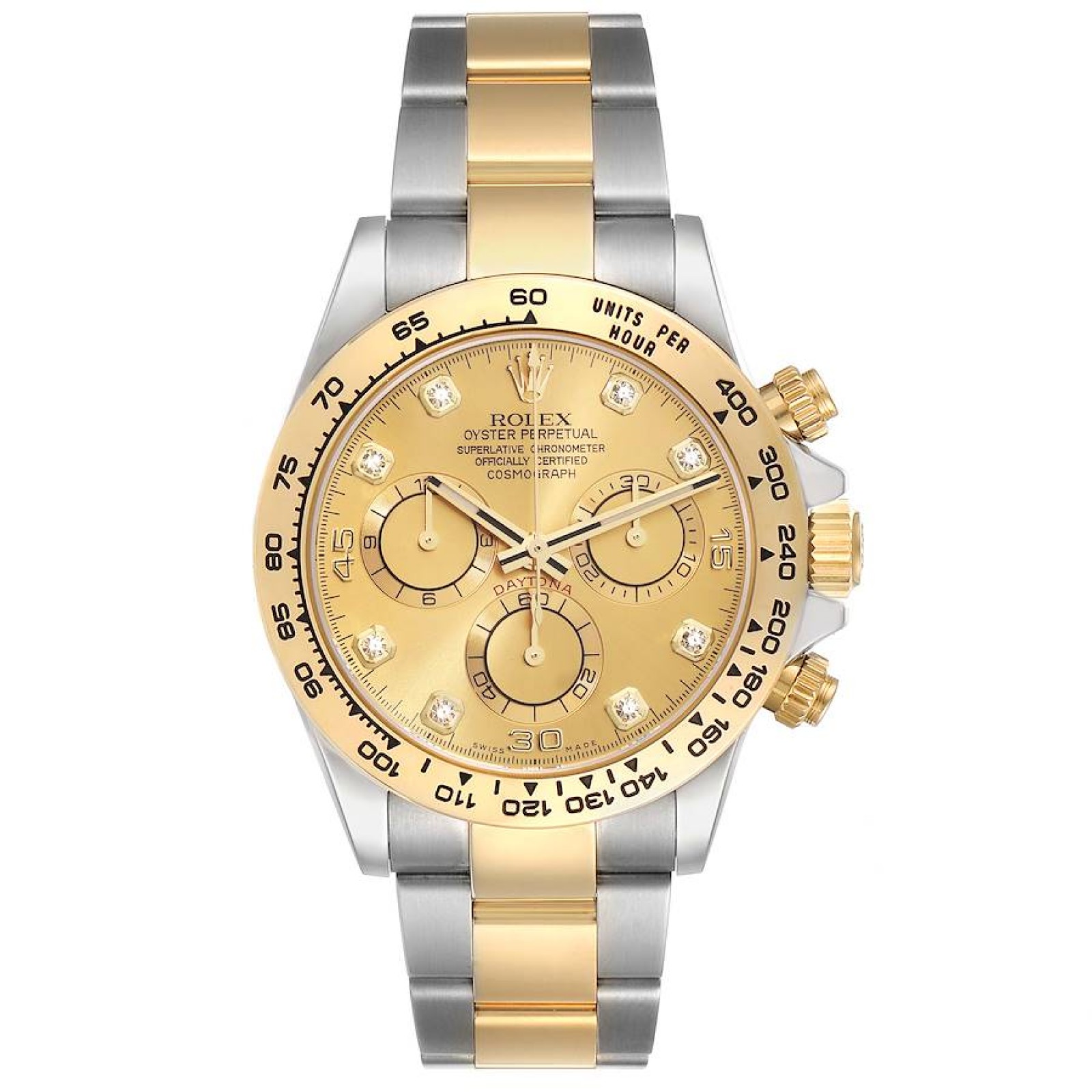 Rolex Daytona Steel Yellow Gold Diamond Dial Mens Watch 116503 Box Card