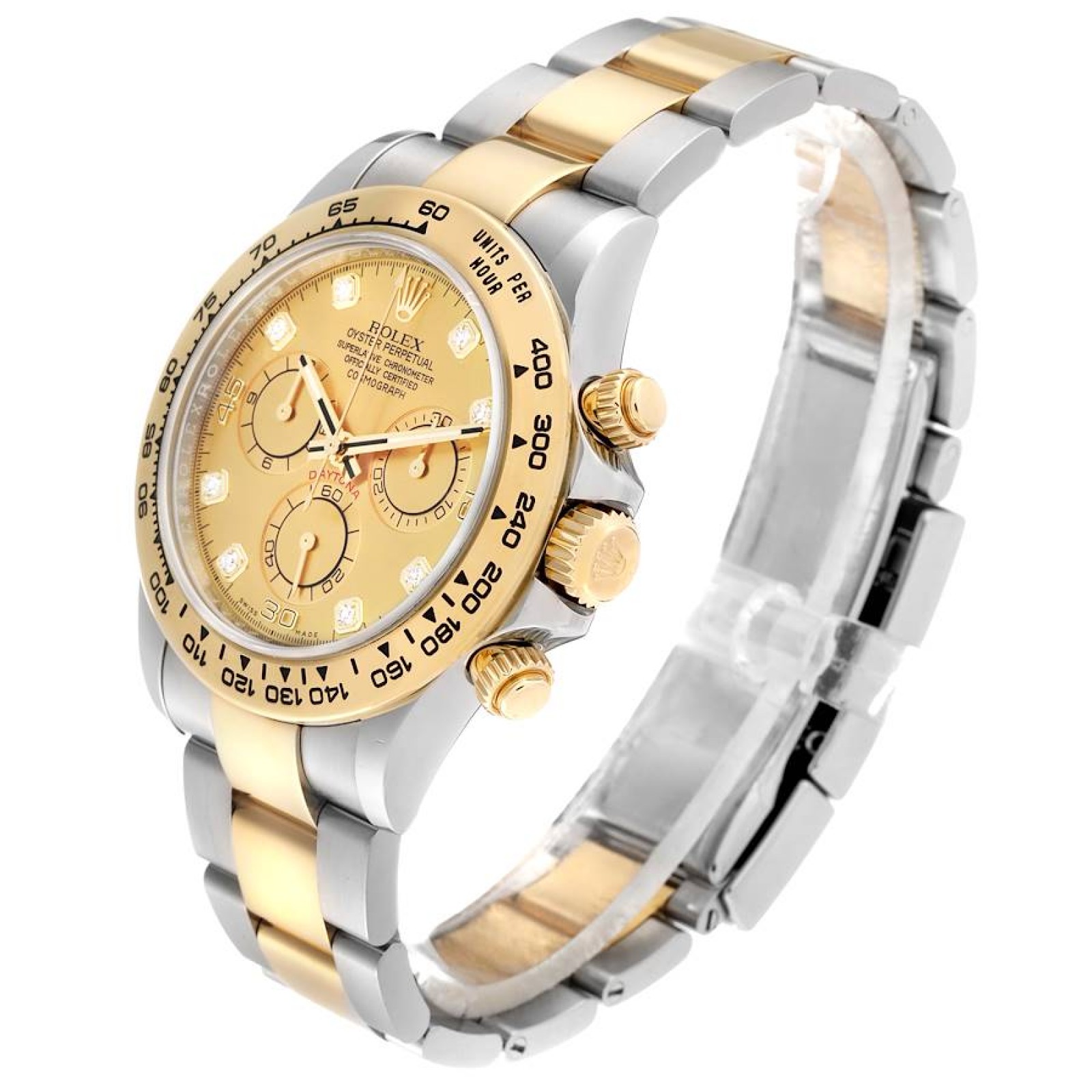 Rolex Daytona Steel Yellow Gold Diamond Dial Mens Watch 116503 Box Card