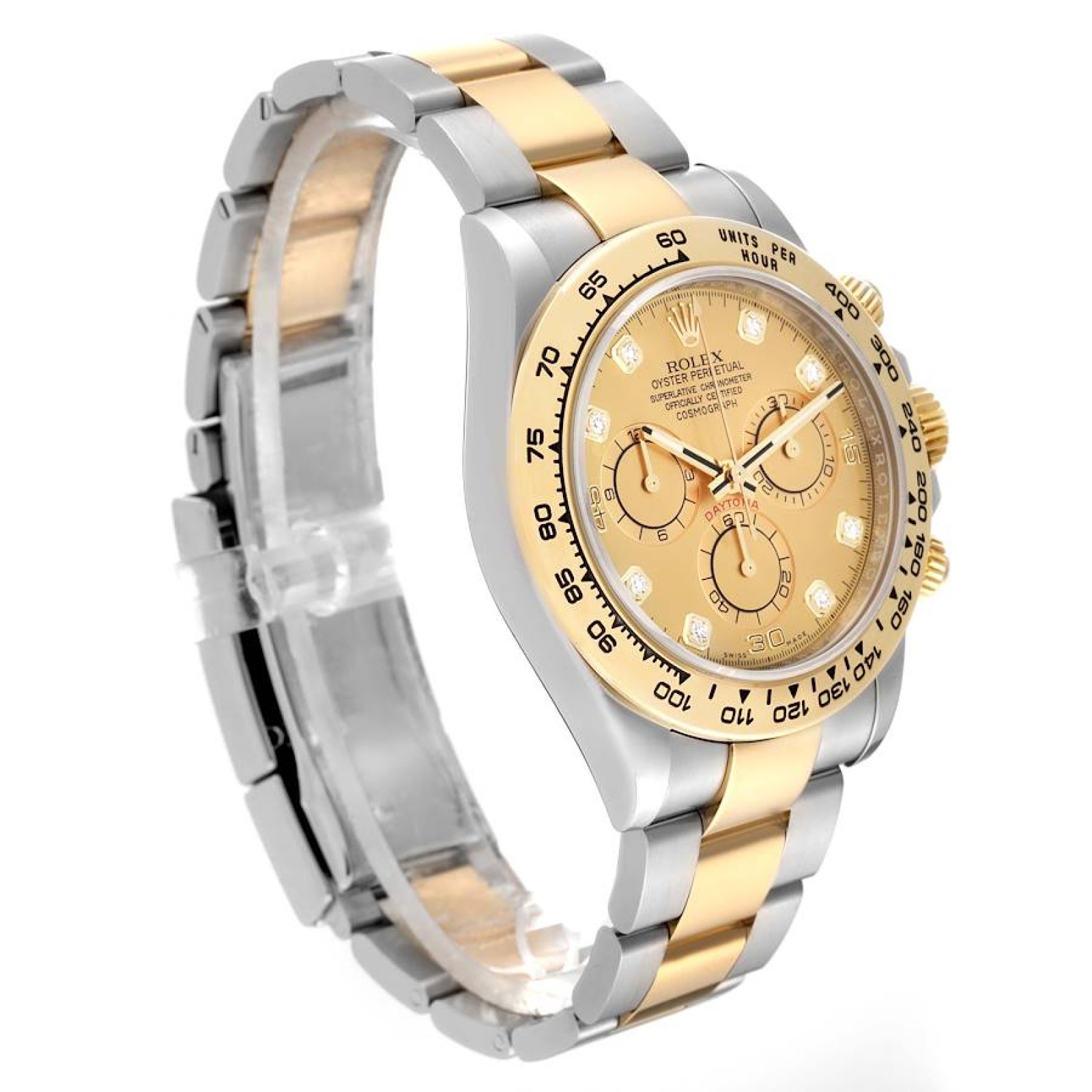 Rolex Daytona Steel Yellow Gold Diamond Dial Mens Watch 116503 Box Card