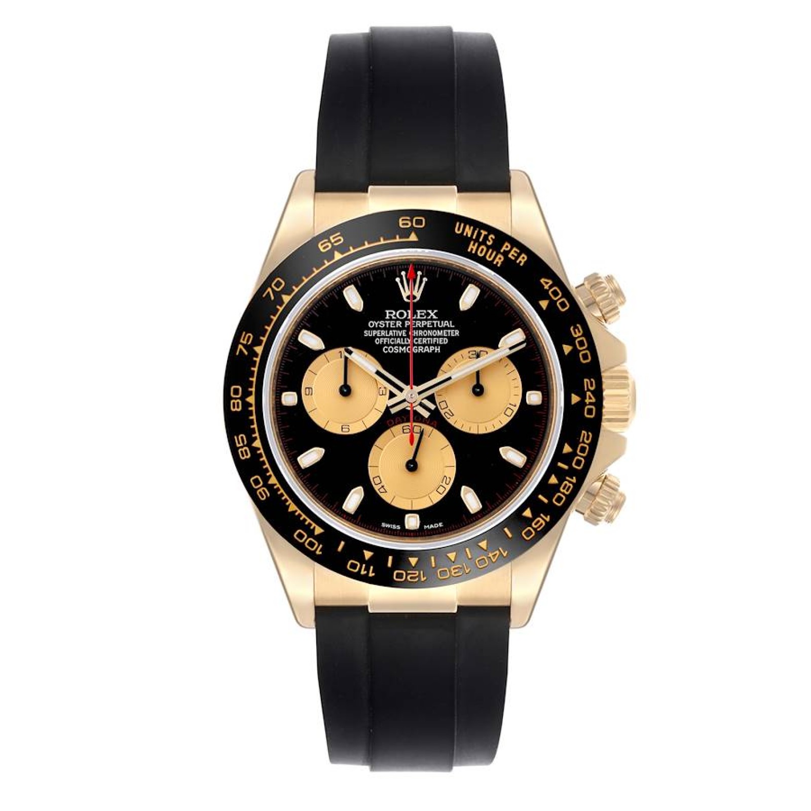 Rolex Daytona Yellow Gold Black Dial Ceramic Bezel Mens Watch 116518 Box Card