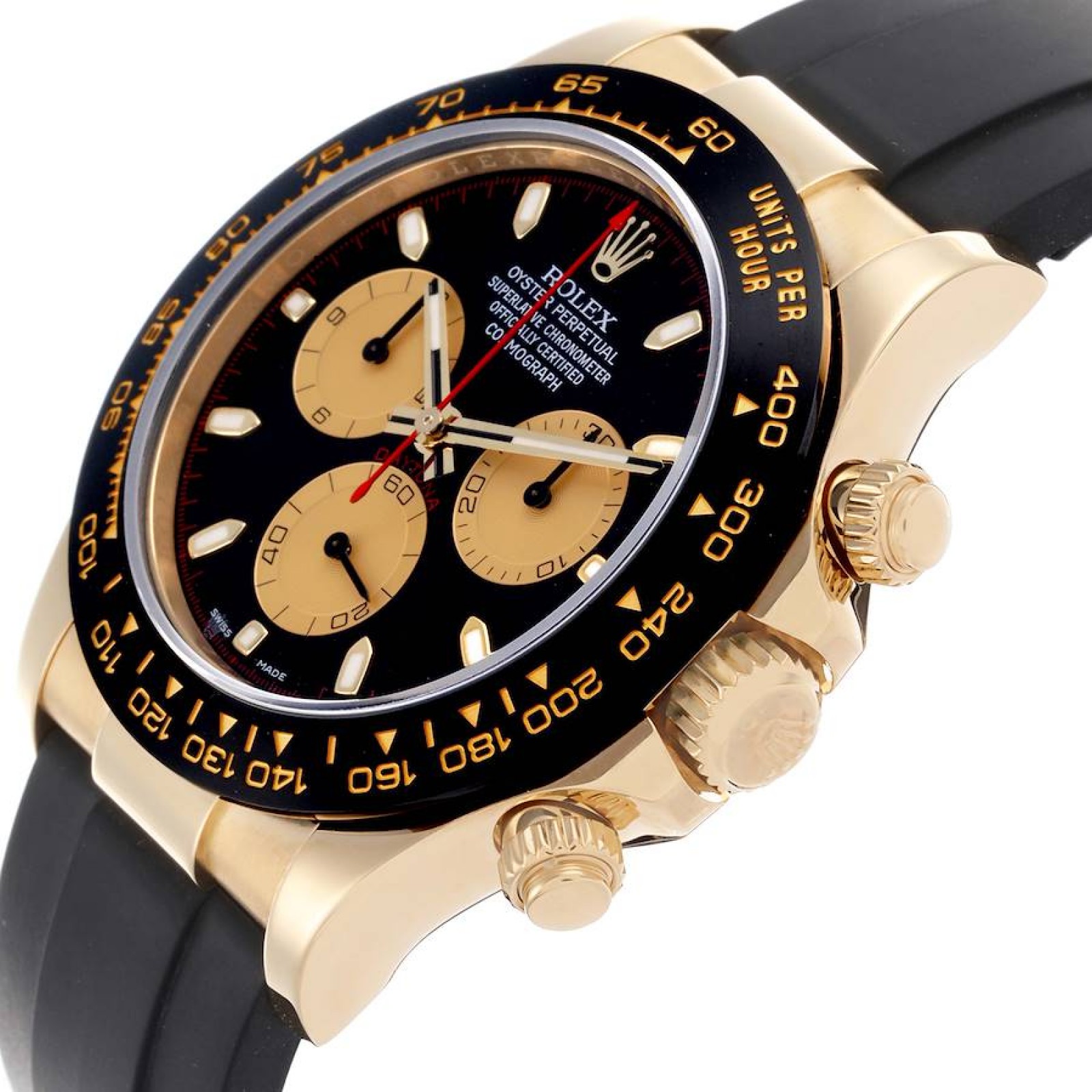 Rolex Daytona Yellow Gold Black Dial Ceramic Bezel Mens Watch 116518 Box Card