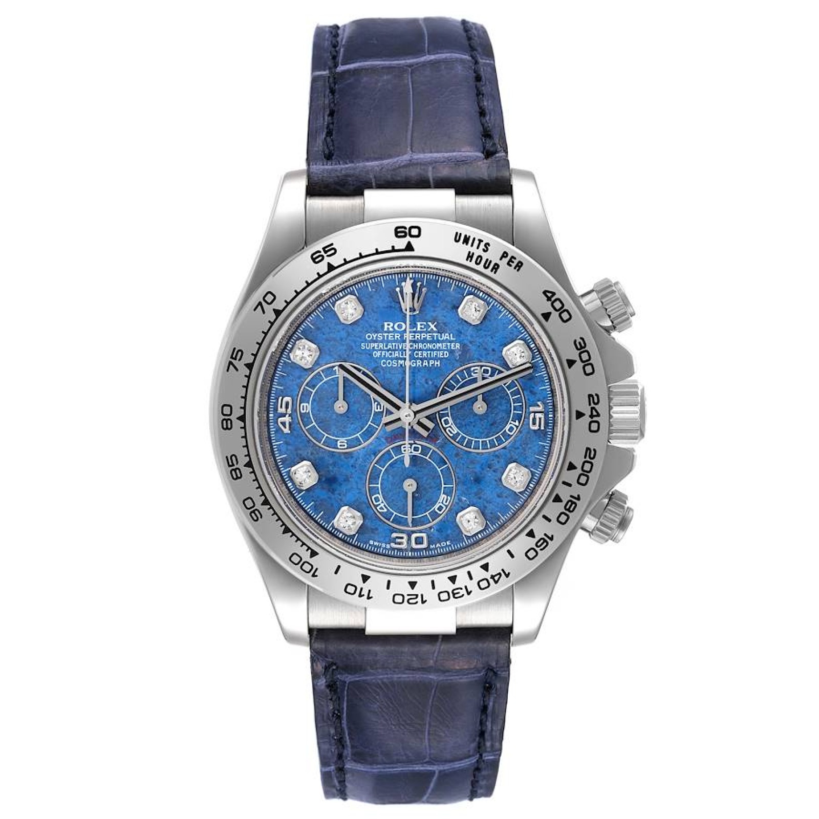 Rolex Daytona White Gold Sodalite Stone Diamond Mens Watch 116519